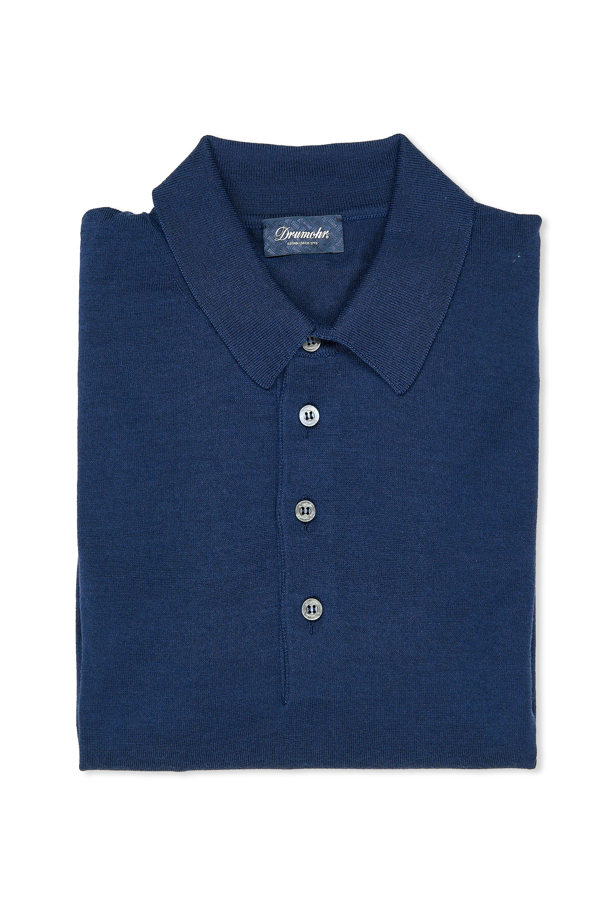 Drumohr Navy Wool/Silk/Cashmere Long Sleeve Polo *sample*
