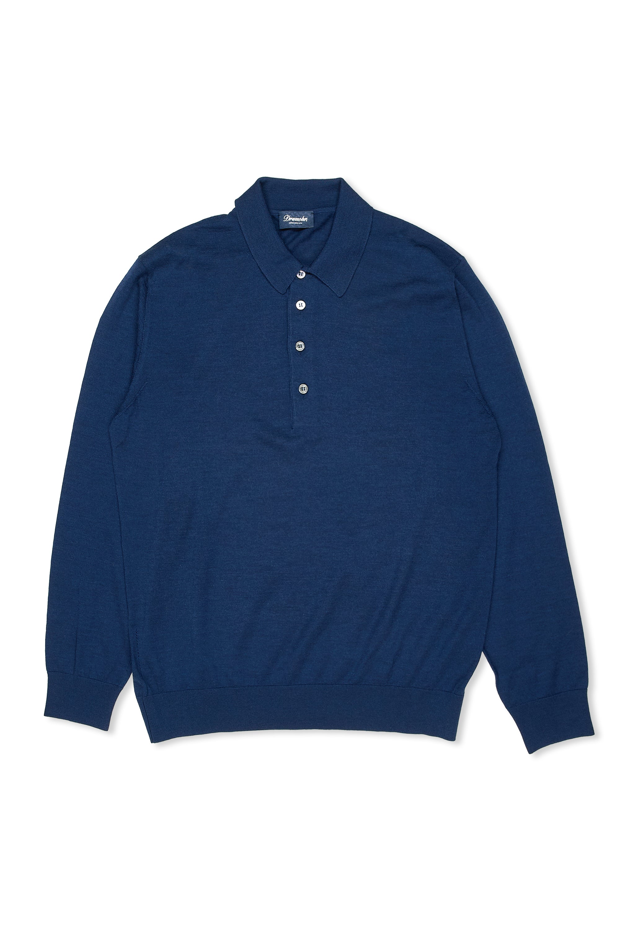 Drumohr Navy Wool/Silk/Cashmere Long Sleeve Polo *sample*
