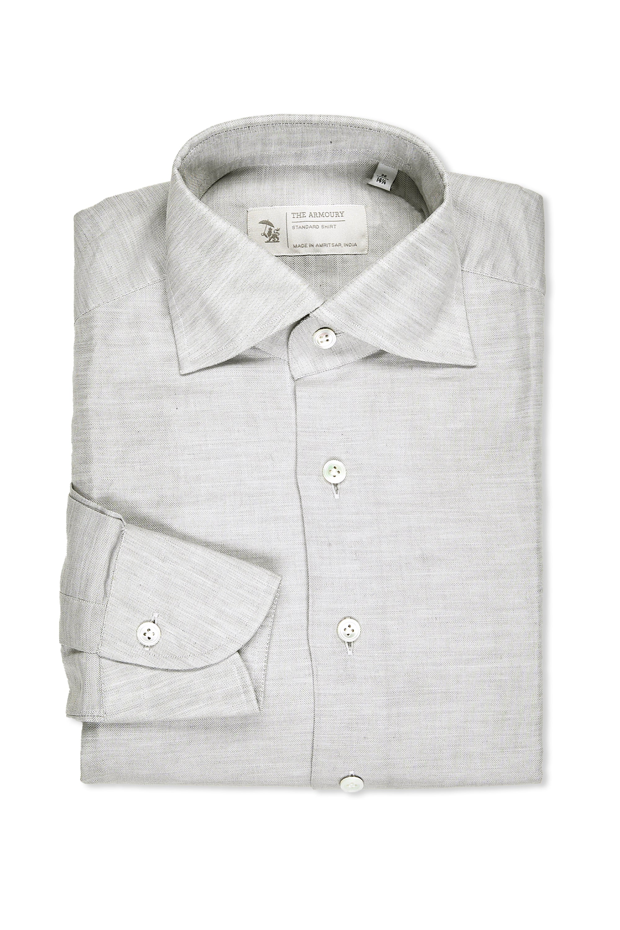 The Armoury by 100 Hands Light Grey Cotton-Linen Oxford Spread Collar Shirt