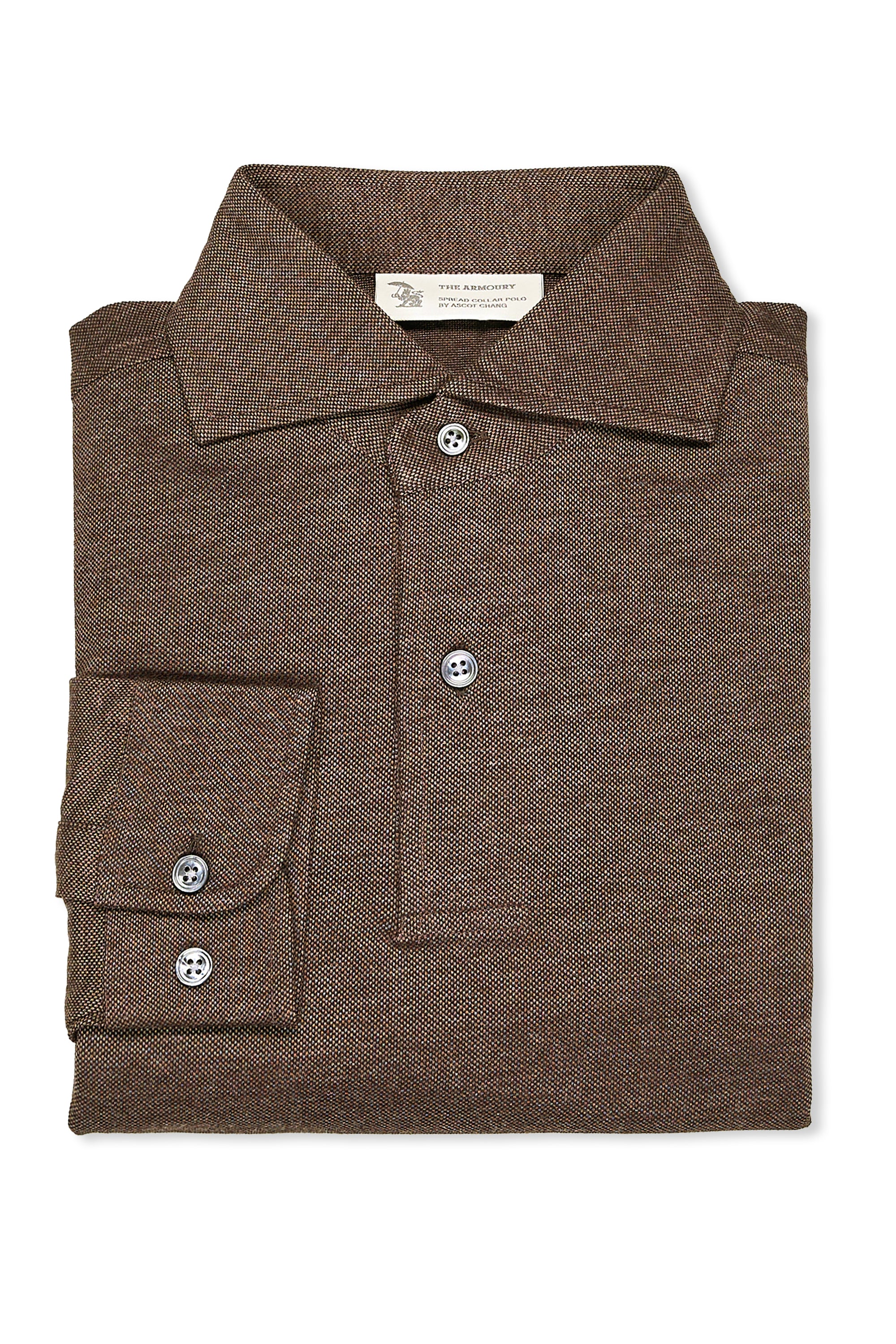 The Armoury Heather Brown Cotton Long Sleeve Spread Collar Polo