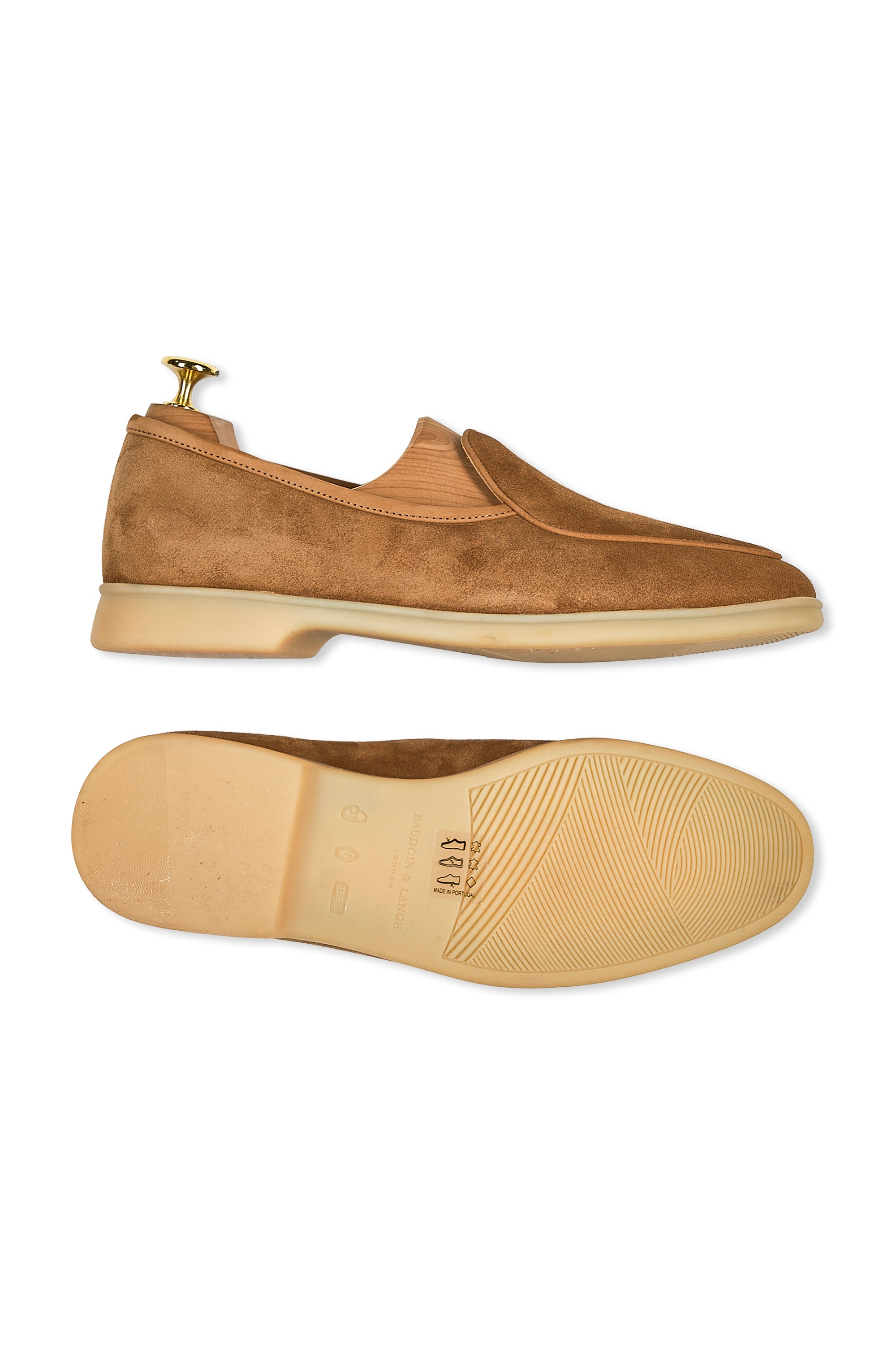 Baudoin & Lange Earth Sagan Calf Suede Stride Plain with Natural Rubber Sole Loafers *new with defect*