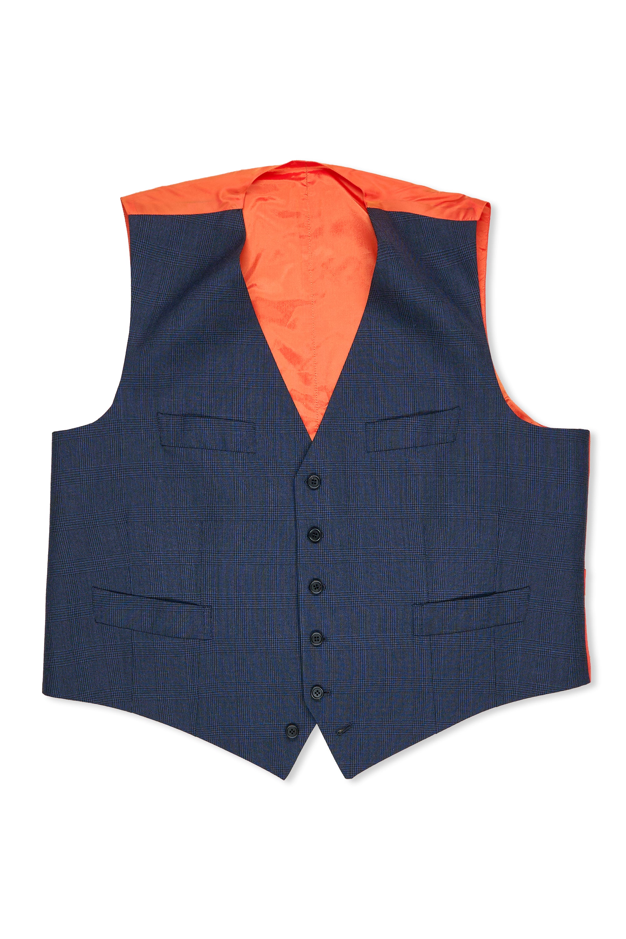 Orazio Luciano Blue with Black Check Wool Waistcoat Bespoke