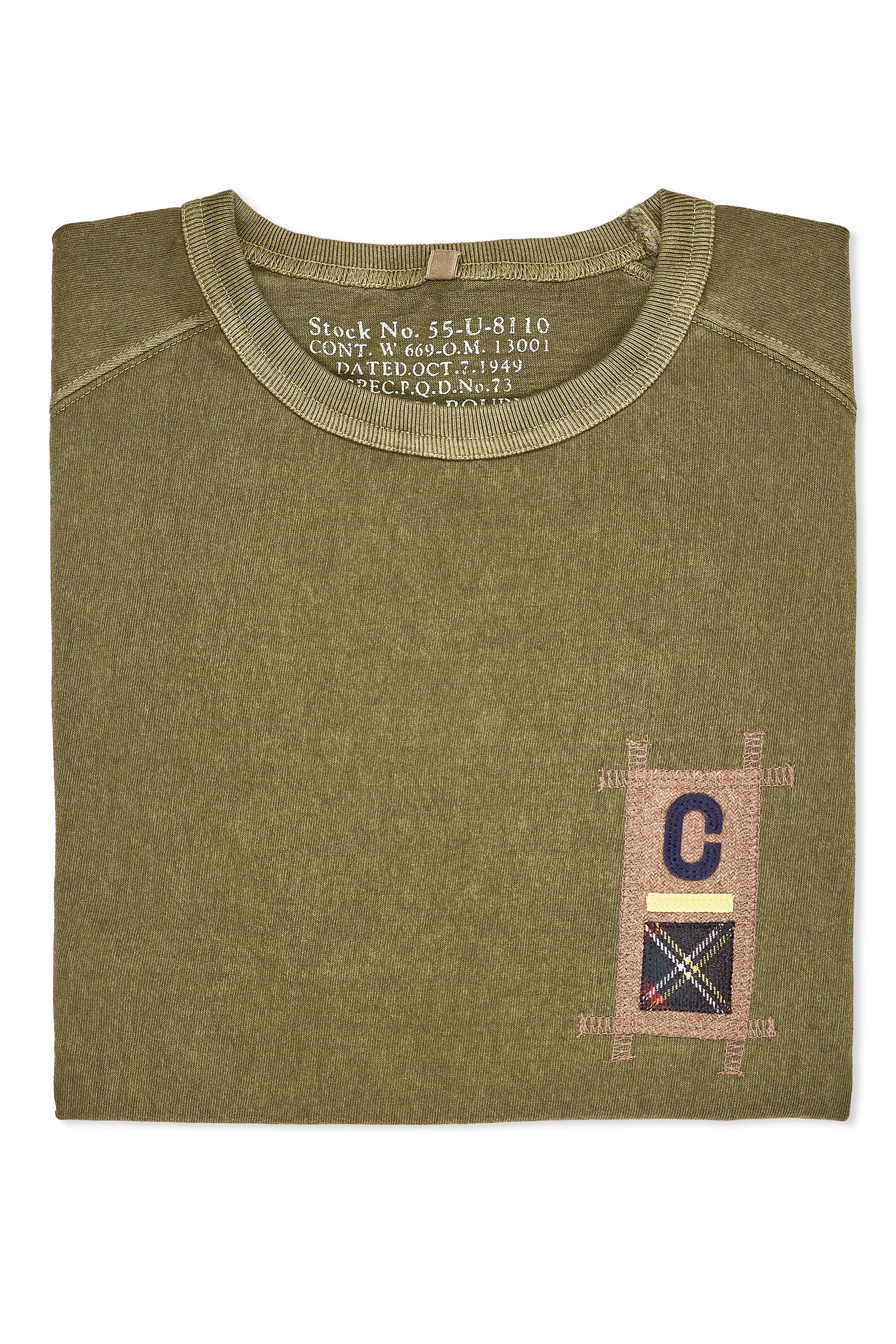 Nigel Cabourn Ladies Green Badges Cotton Long T-Shirt