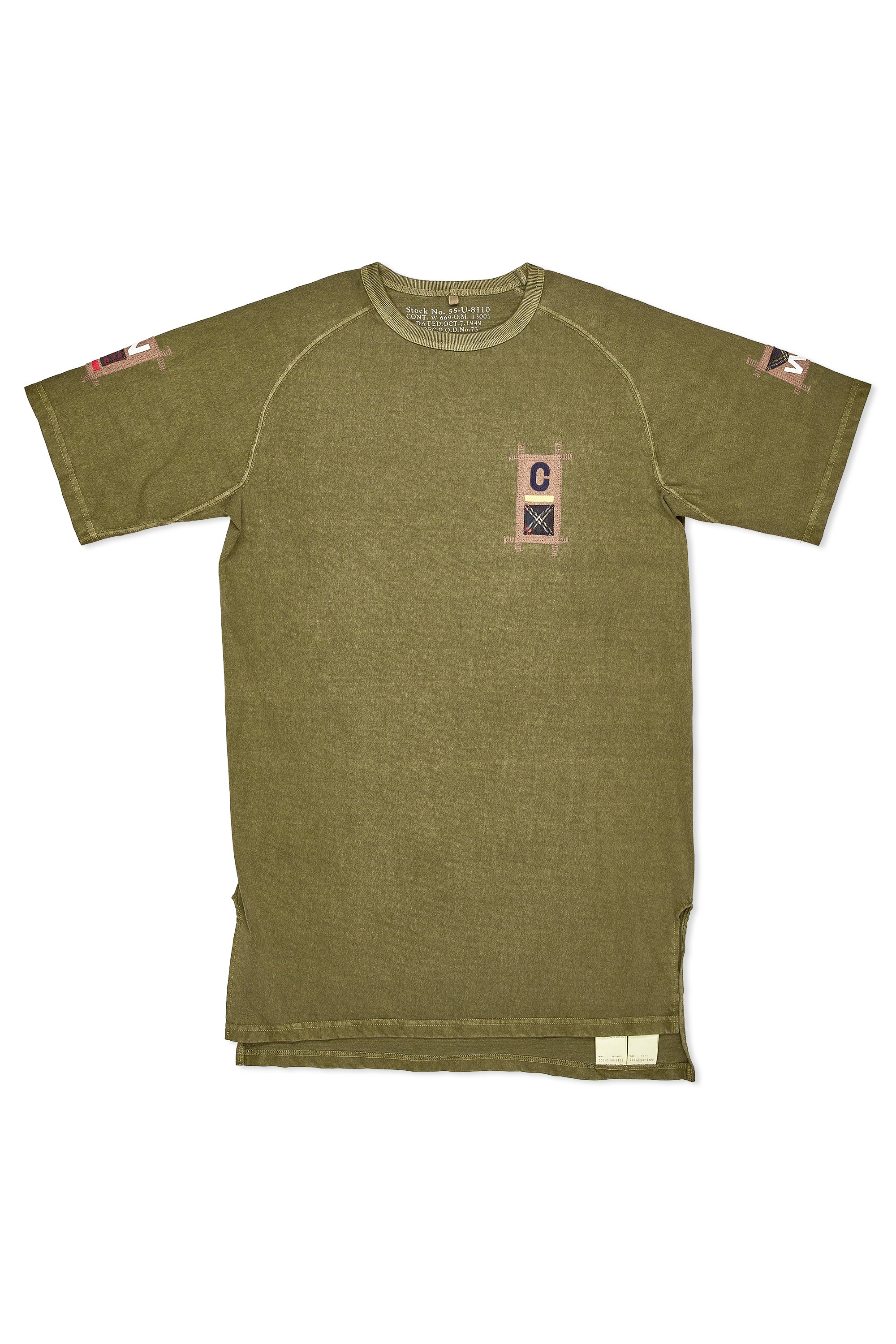 Nigel Cabourn Ladies Green Badges Cotton Long T-Shirt