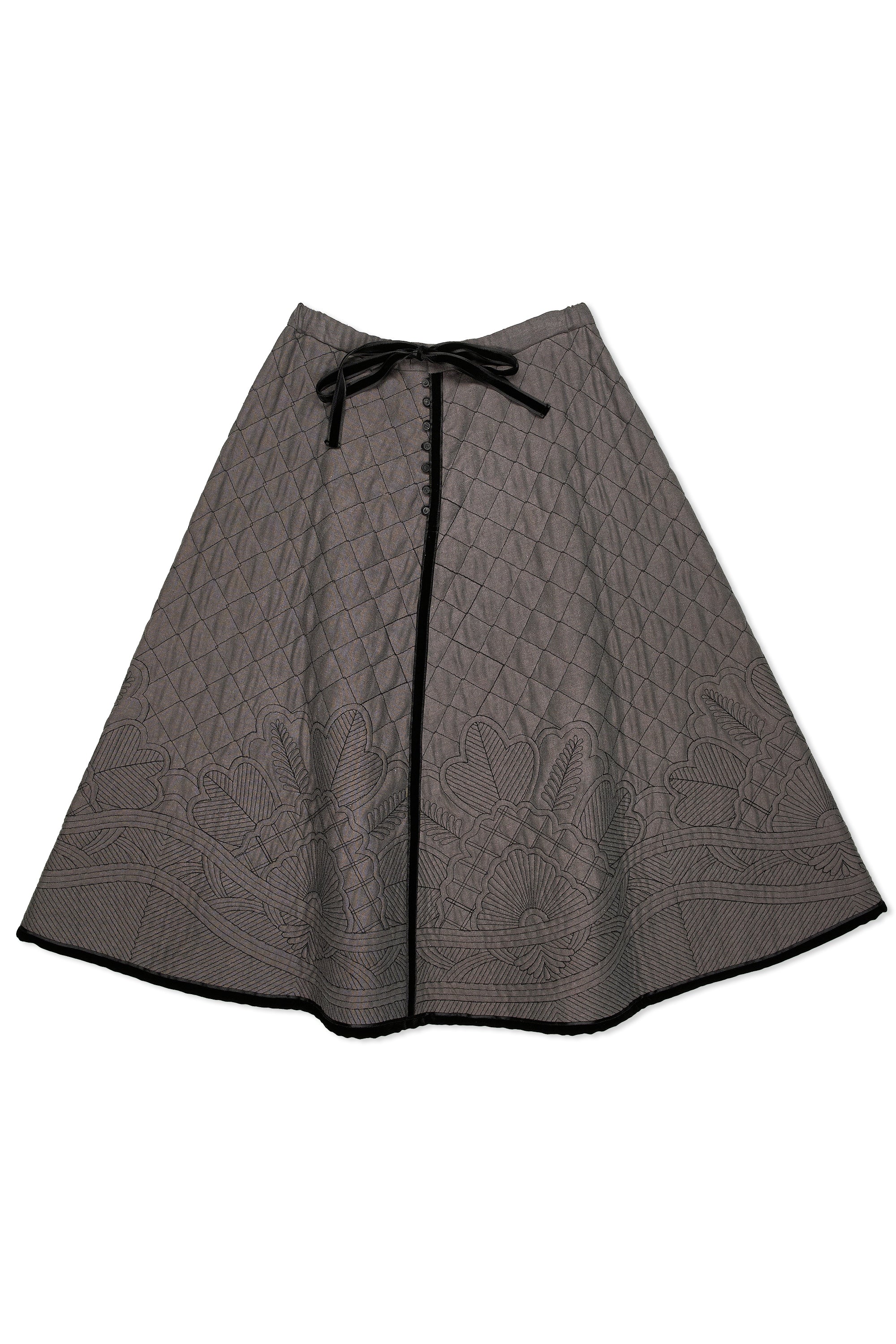 Nigel Cabourn Ladies Grey Silk Linen Embroidery Kilt