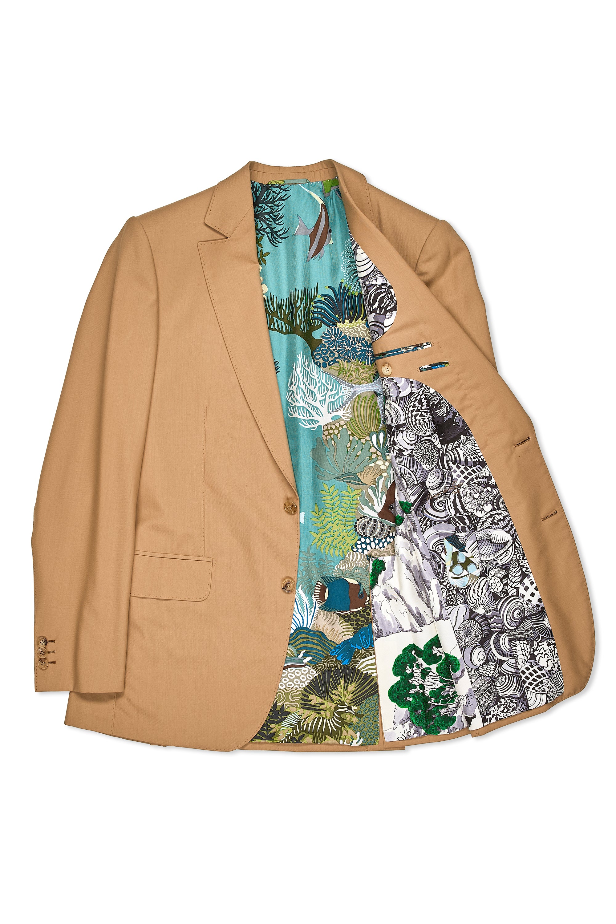 Camps De Luca Camel Wool Suit with Hermes Silk Scarf Lining Bespoke