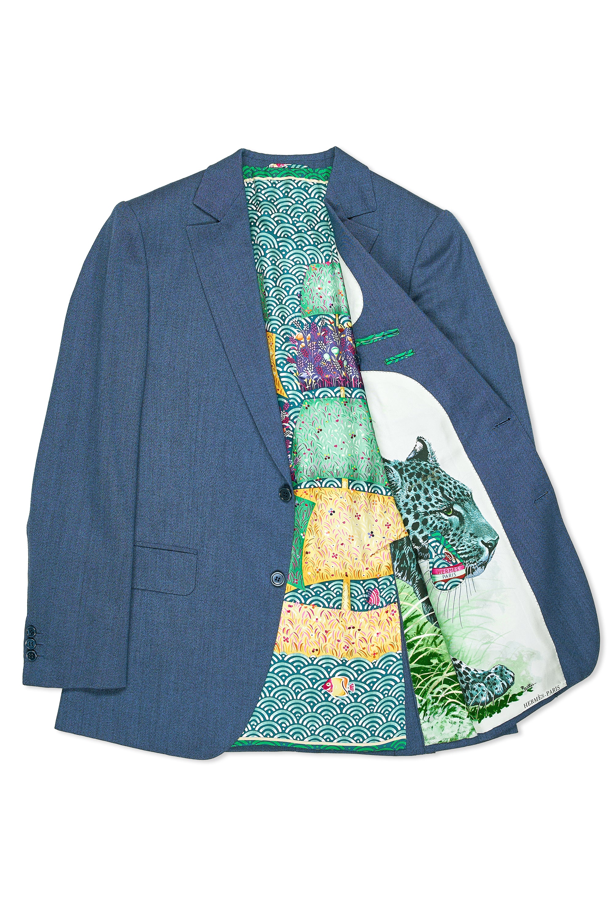 Camps De Luca Blue 3-Ply Summertime Cashmere Jacket with Hermes Silk Scarf Lining and Ambrosi Trousers Bespoke