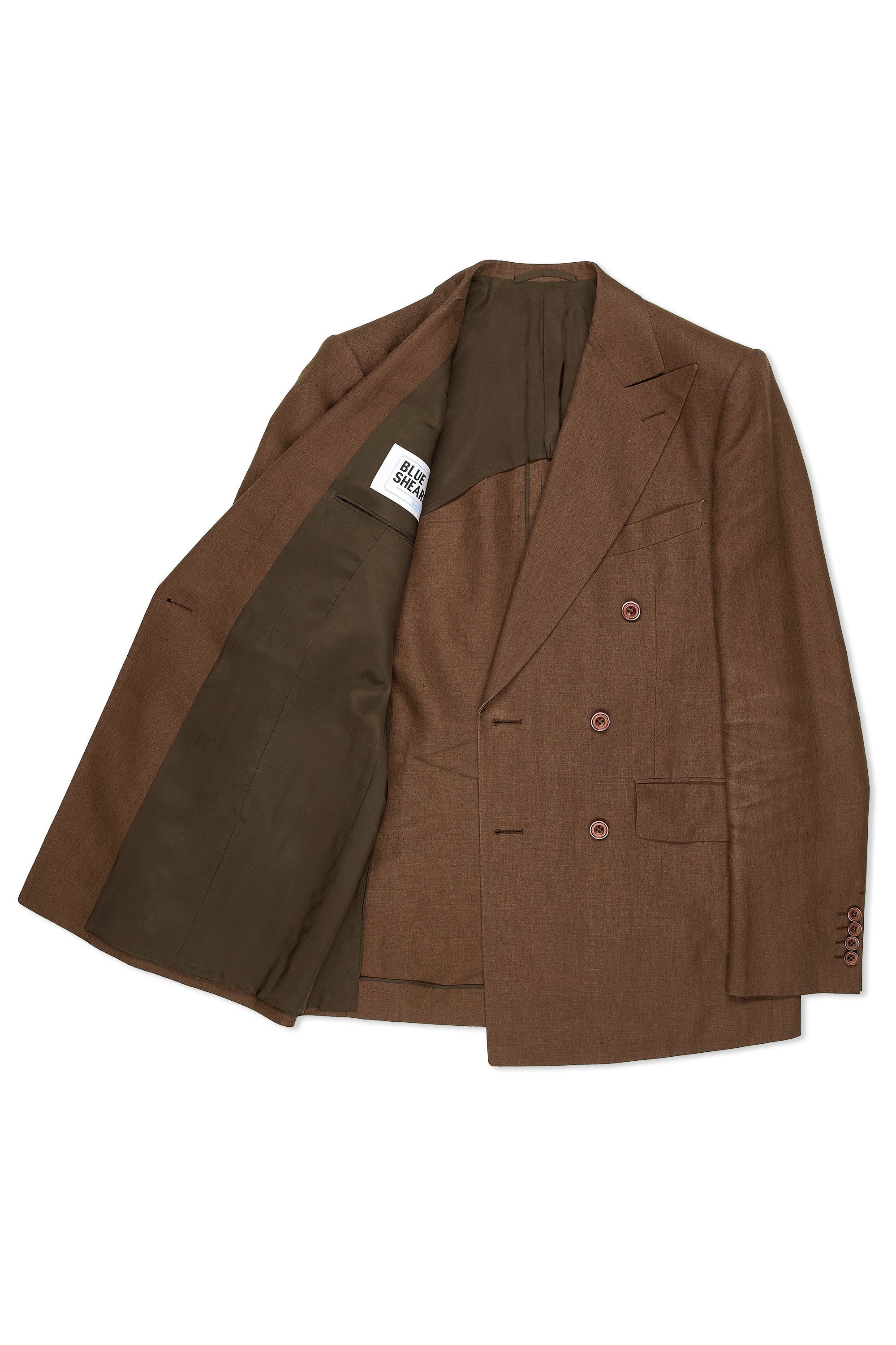 Blue Shears Brown Linen Double Breasted Suit Bespoke