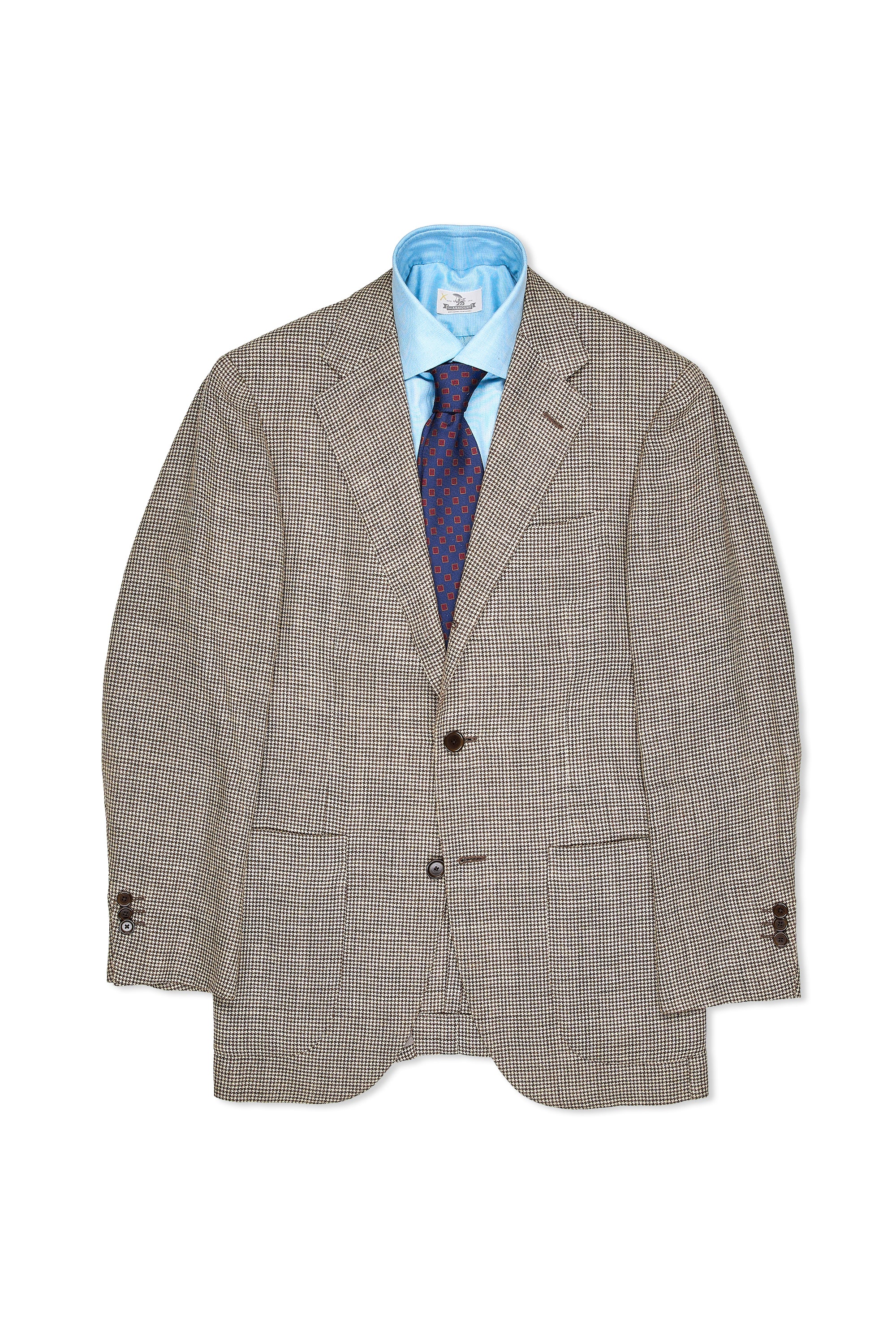 United Arrows Beige/Brown Mini Houndstooth Silk/Linen/Wool Sport Coat