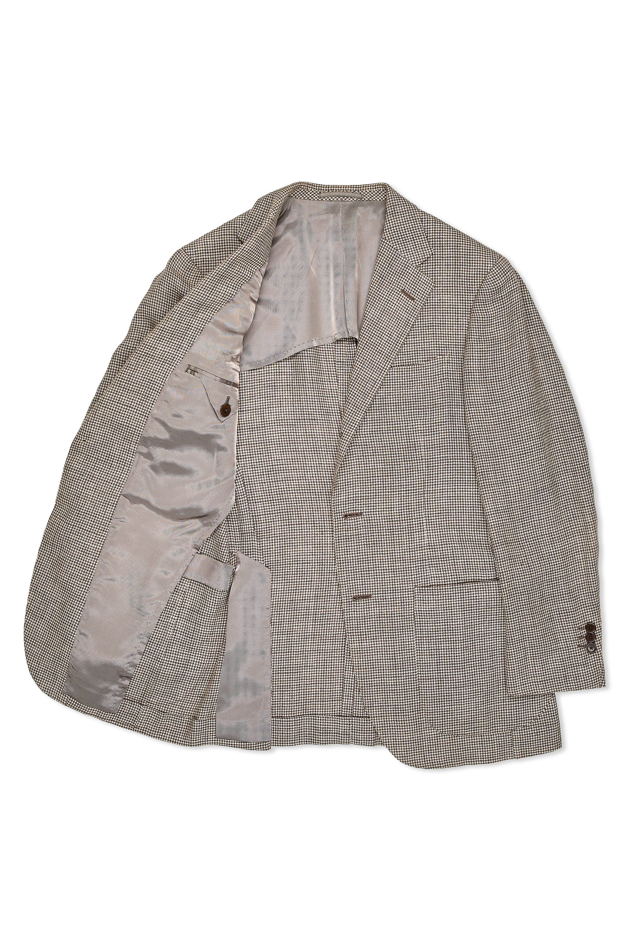 United Arrows Beige/Brown Mini Houndstooth Silk/Linen/Wool Sport Coat