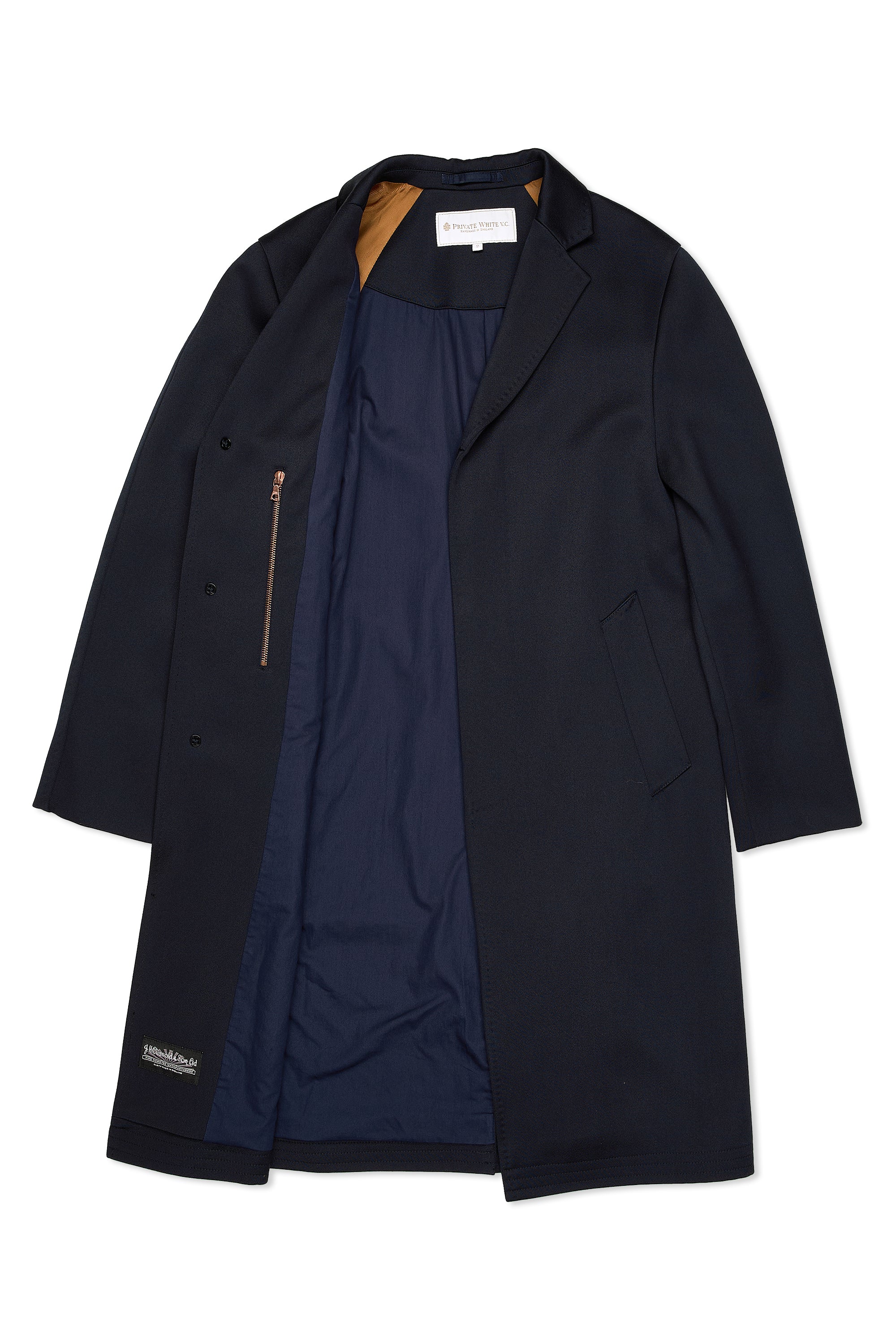Private White V.C. Navy Wool Overcoat