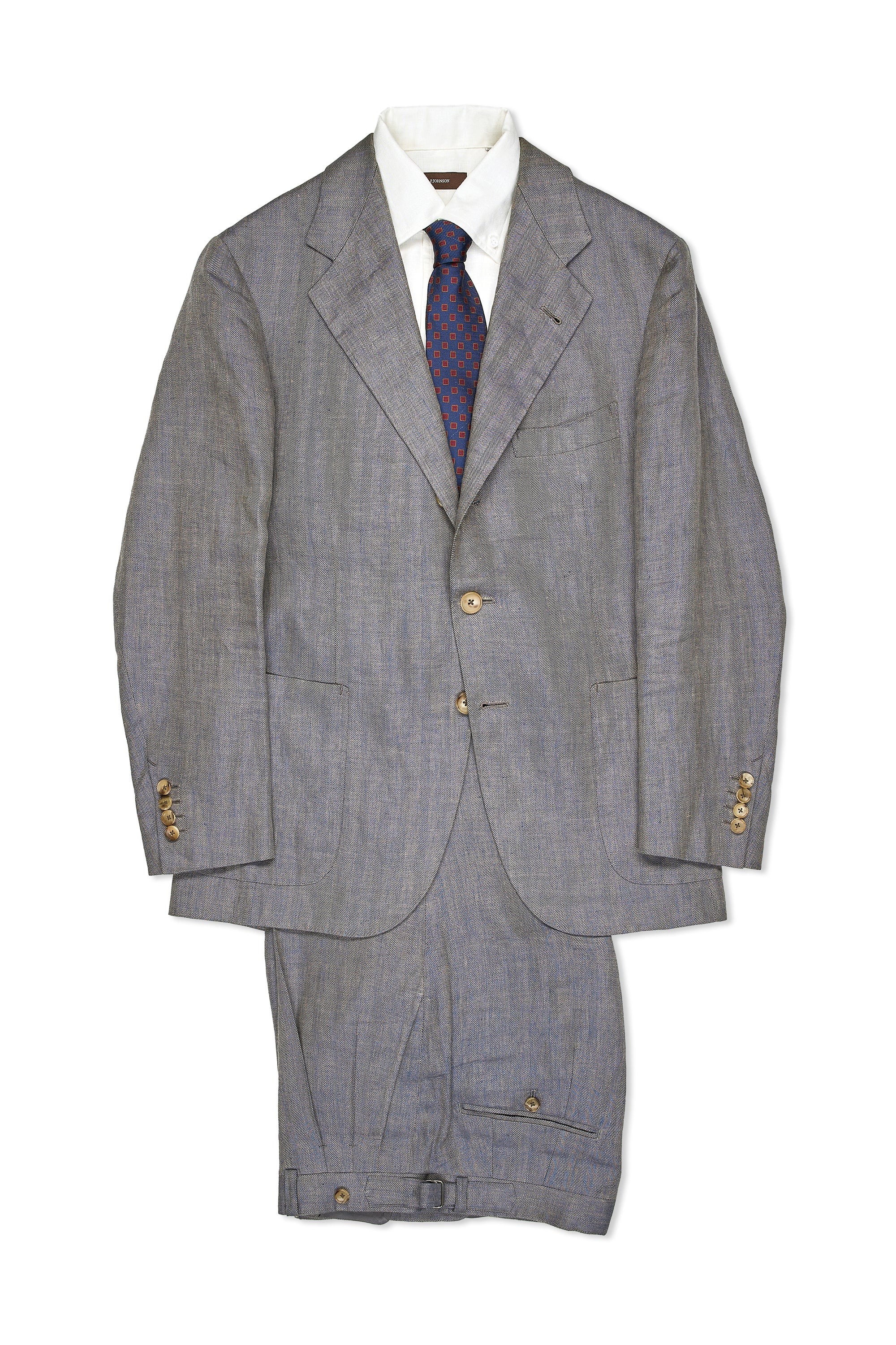 B&Tailor Blue/Beige Solaro Linen Herringbone Suit MTM