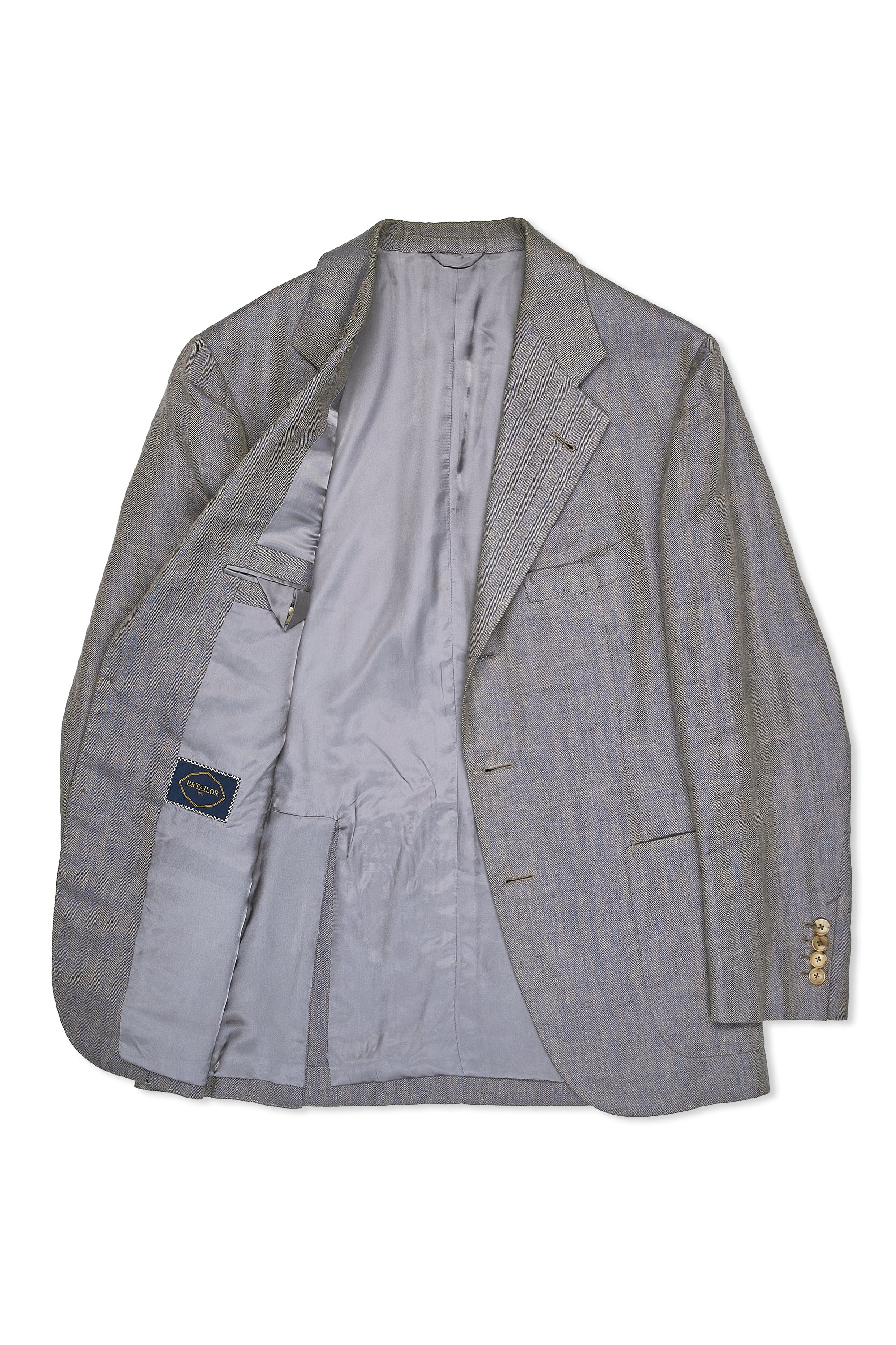 B&Tailor Blue/Beige Solaro Linen Herringbone Suit MTM