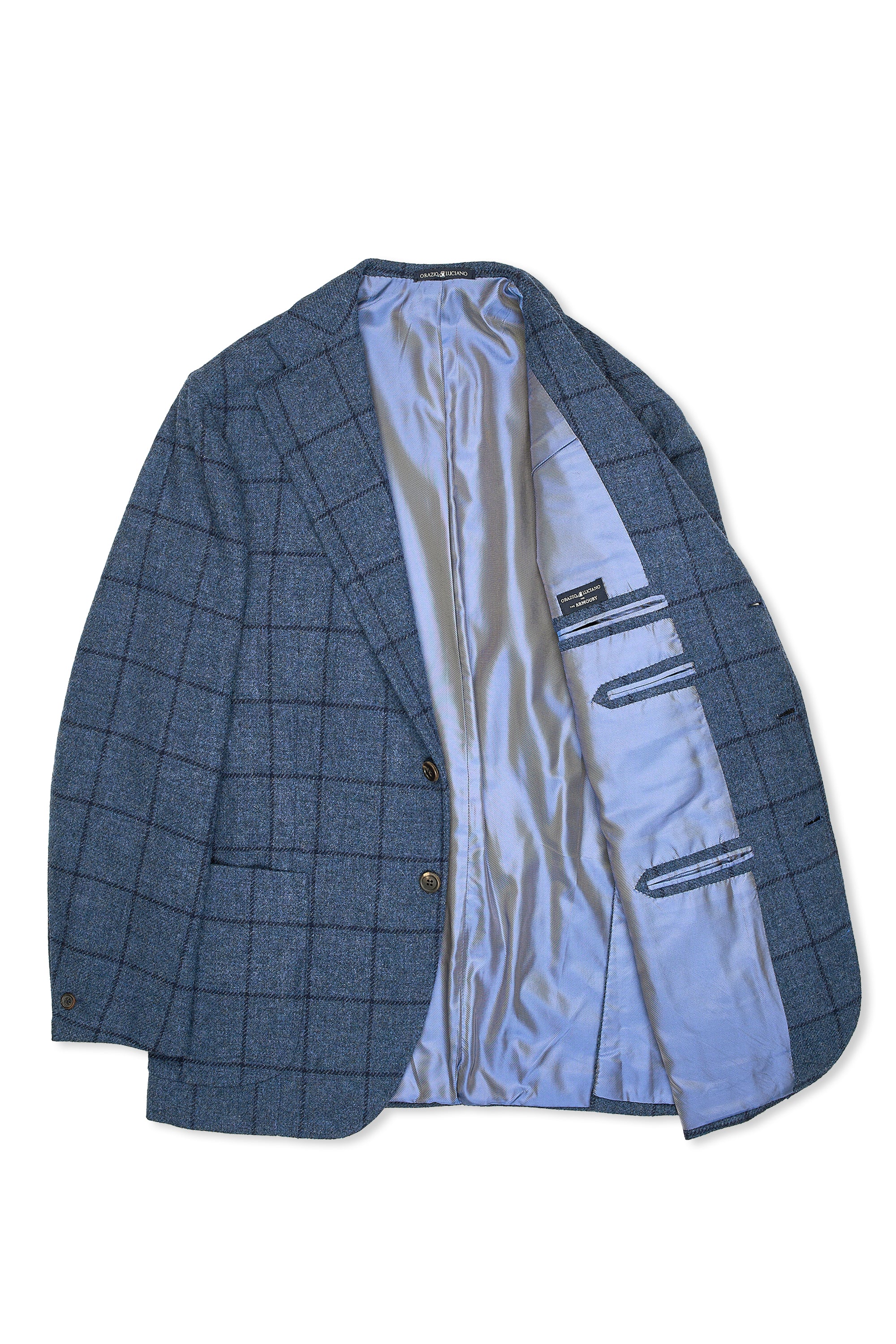 Orazio Luciano Blue with Navy Windowpane Wool Tweed Sport Coat