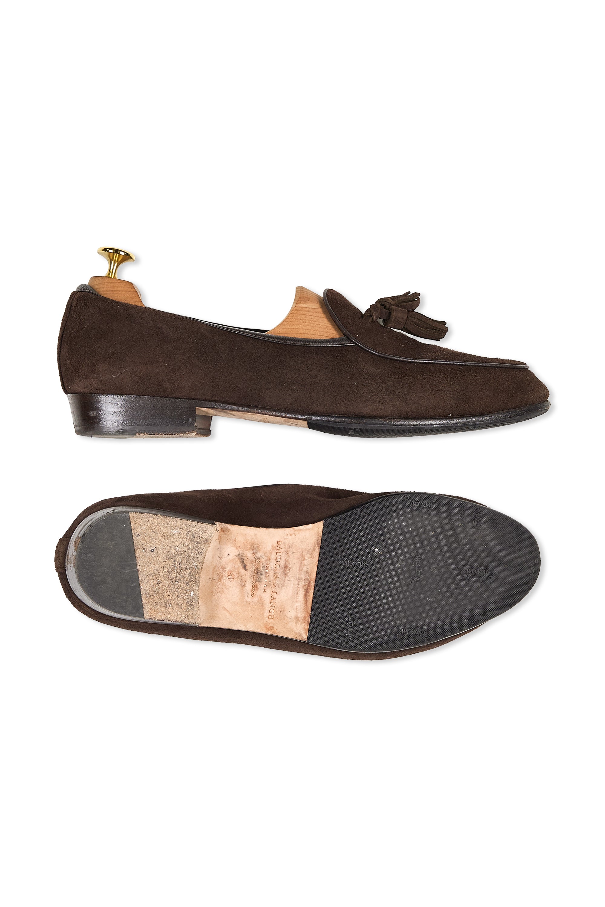 Baudoin & Lange Oak Brown Suede Sagan Lamb Tassel Loafers