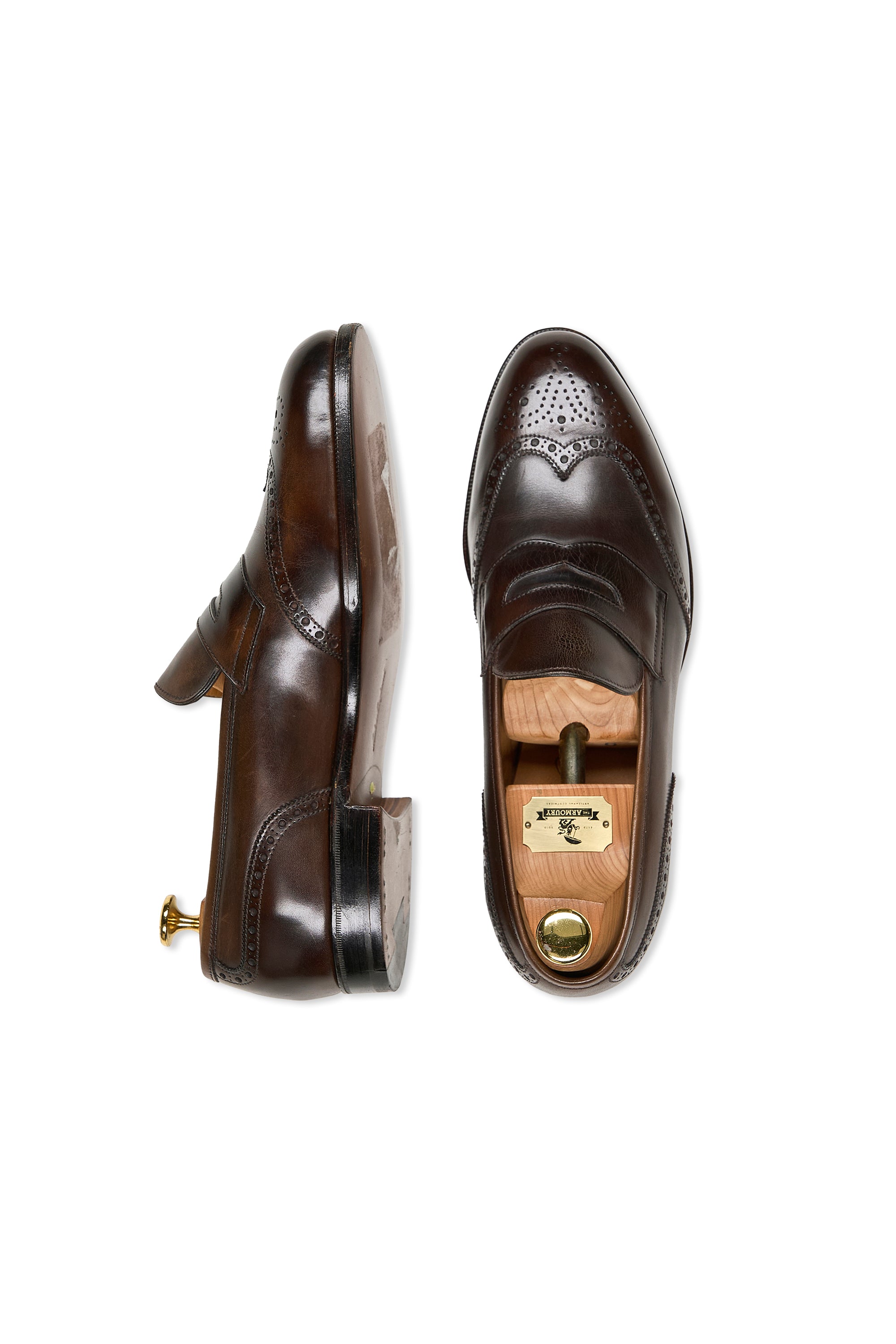 Edward Green Dark Brown Calf Leather Brogue Style Penny Loafers