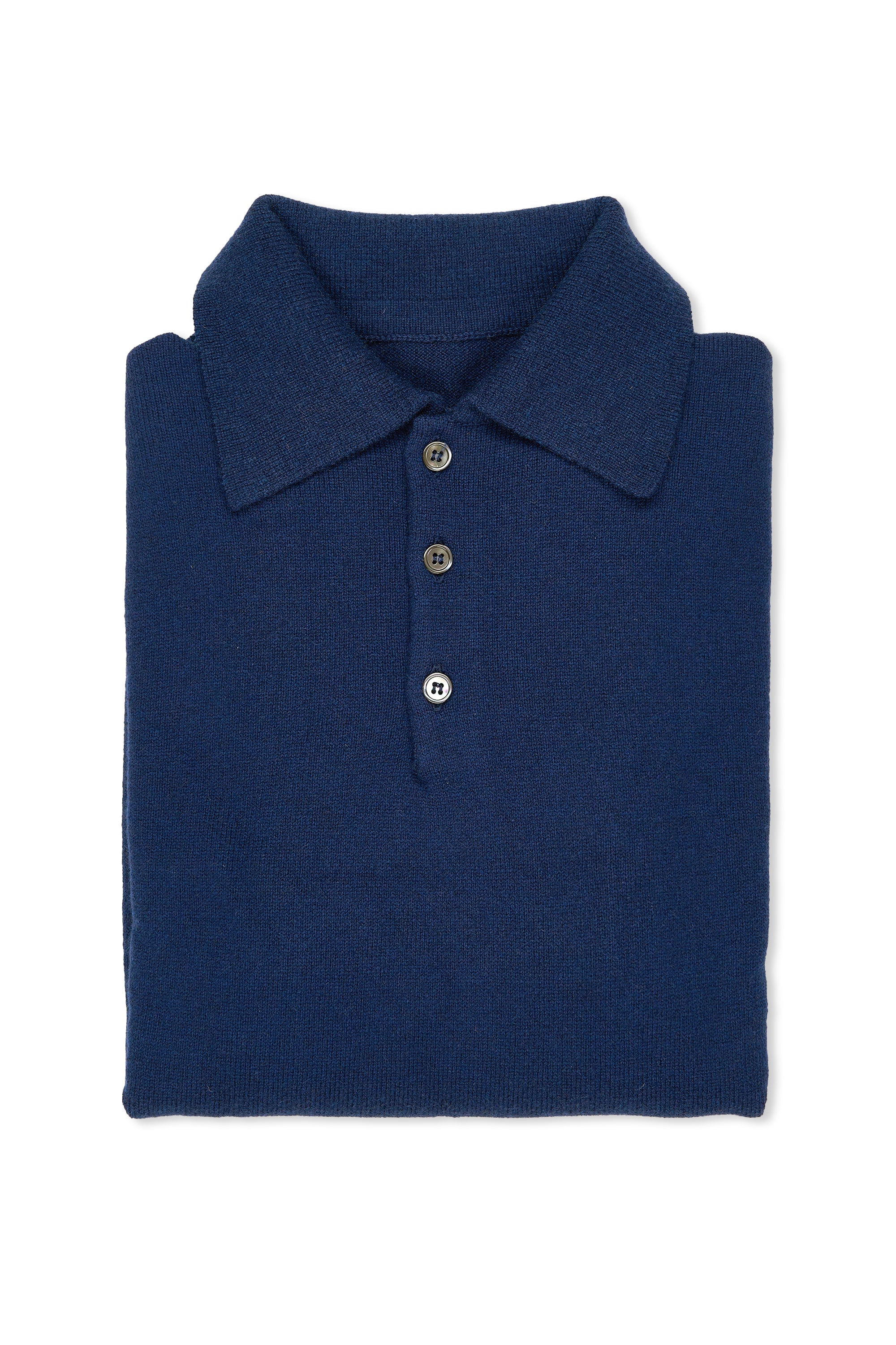 William Lockie Navy Cashmere Eton Collar Long Sleeve Polo *sample*