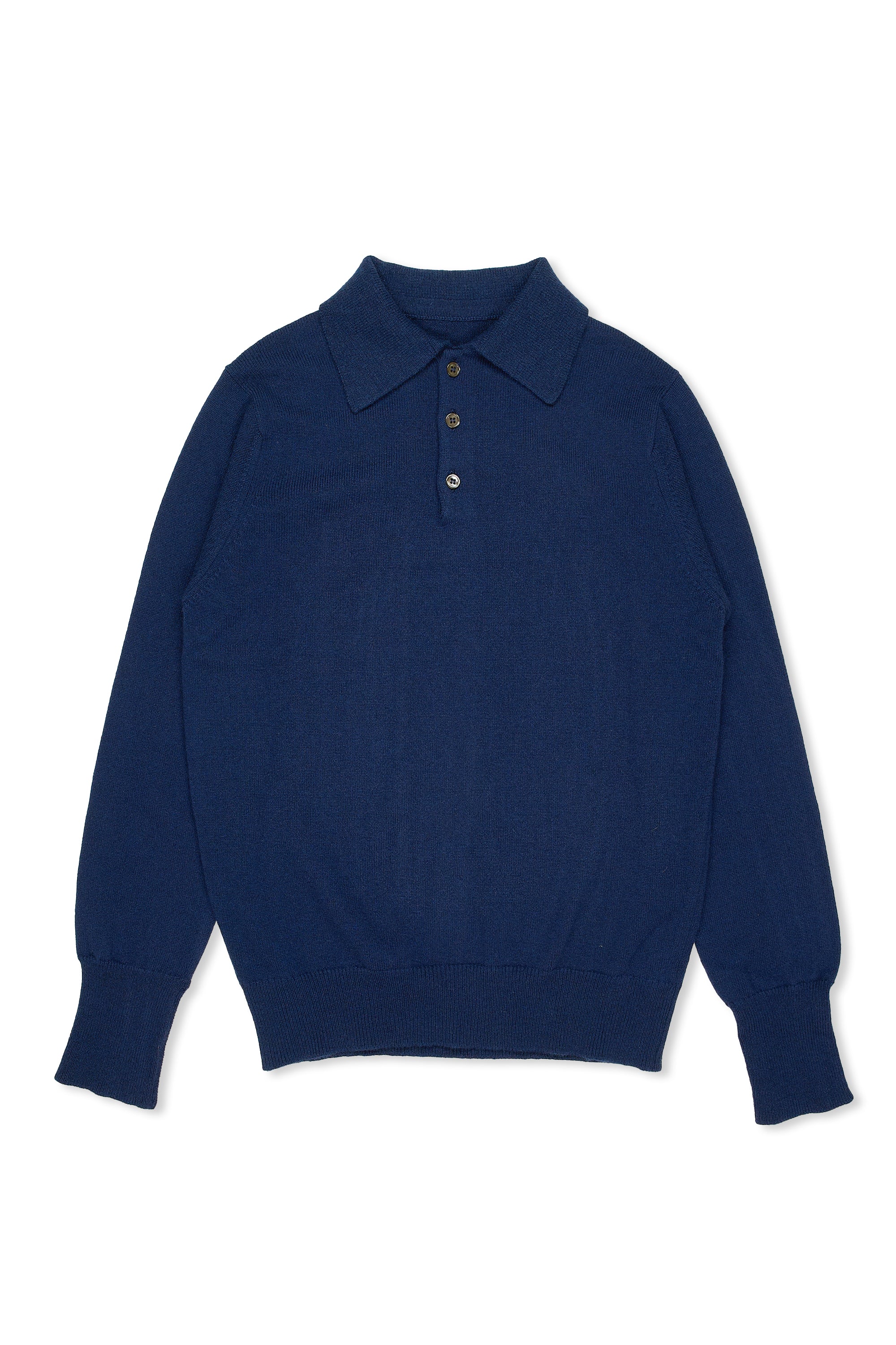 William Lockie Navy Cashmere Eton Collar Long Sleeve Polo *sample*