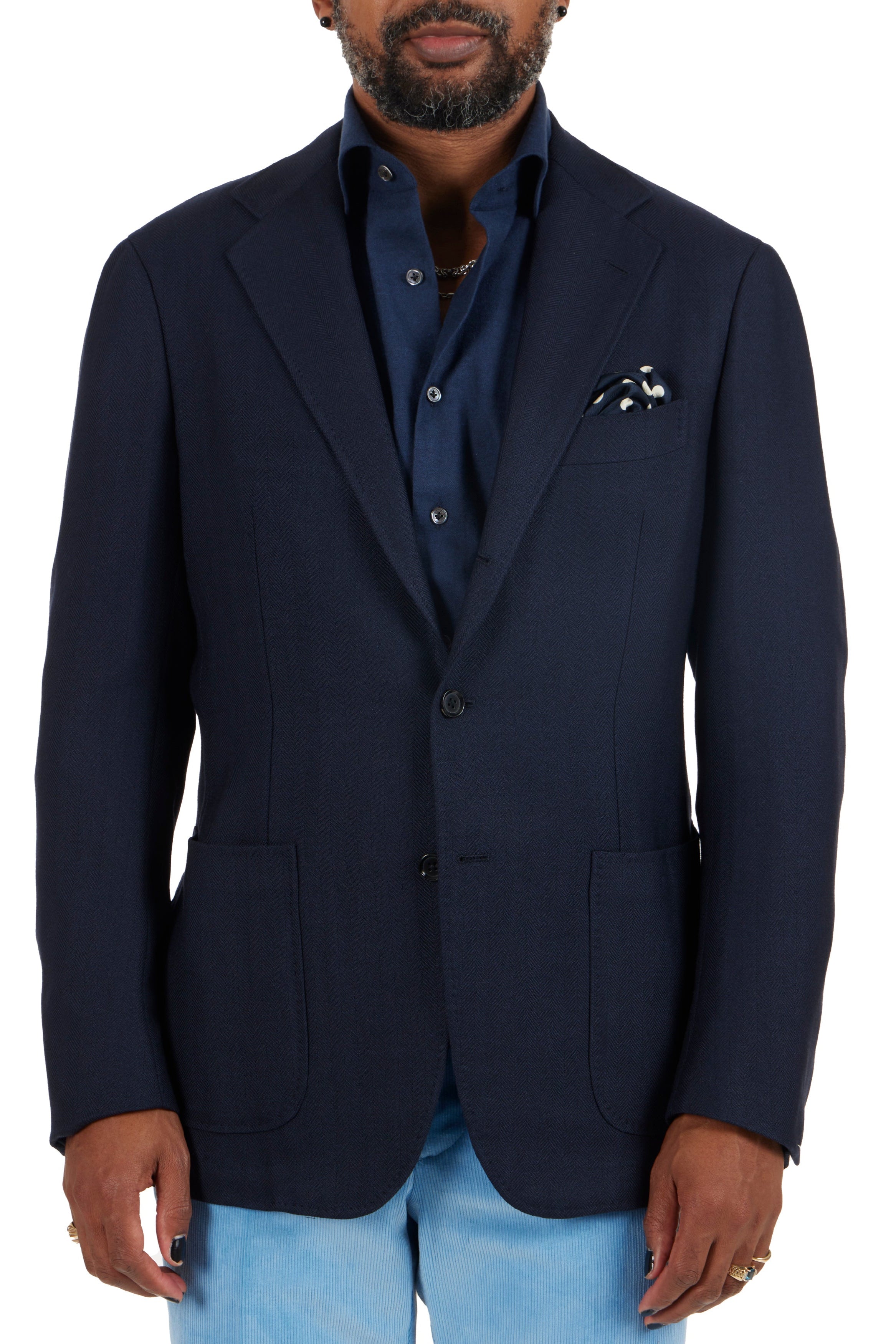 The Armoury Model 3 Navy RE053F25X Silk Blended Herringbone Wool-Silk Sport Coat