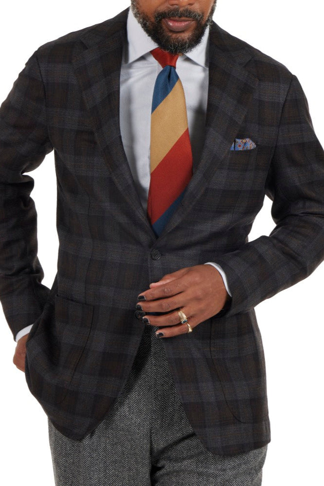 The Armoury Model 3 RE053F23B Charcoal With Orange Check Wool-Cashmere Sport Coat