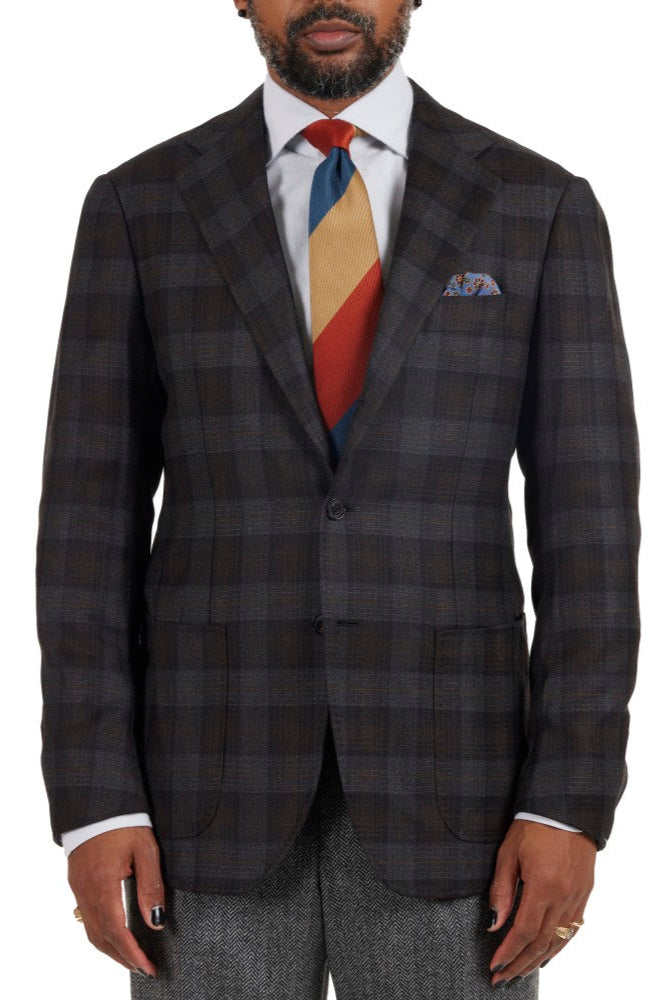 The Armoury Model 3 RE053F23B Charcoal With Orange Check Wool-Cashmere Sport Coat