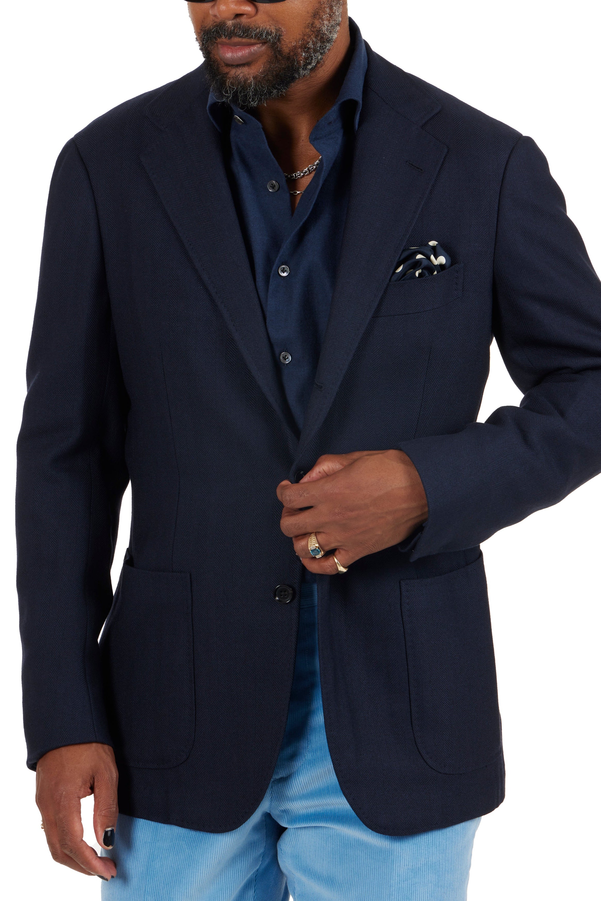 The Armoury Model 3 Navy RE053F25X Silk Blended Herringbone Wool-Silk Sport Coat
