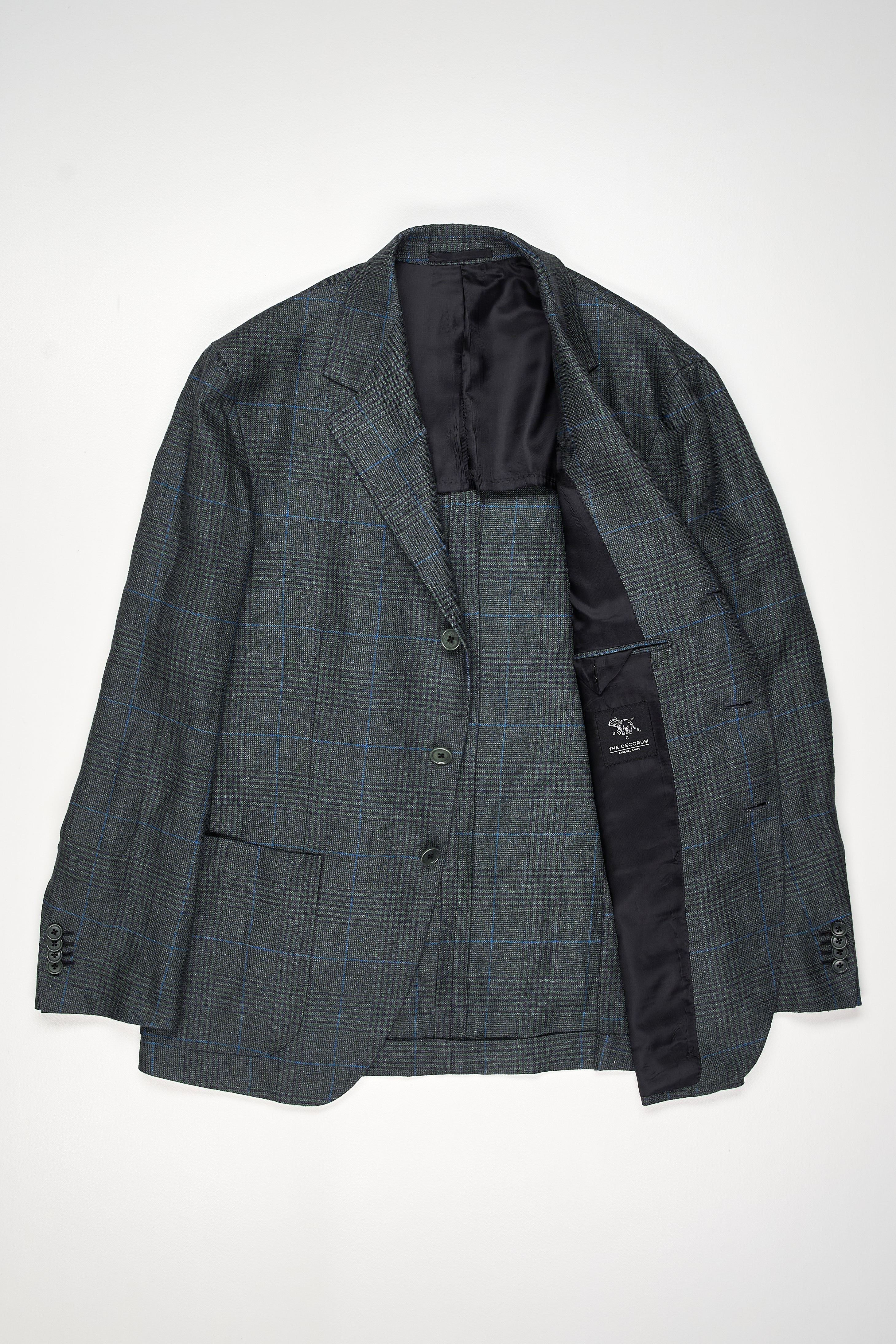Casa Del Sarto Black/Green/Blue Check Linen Sport Coat