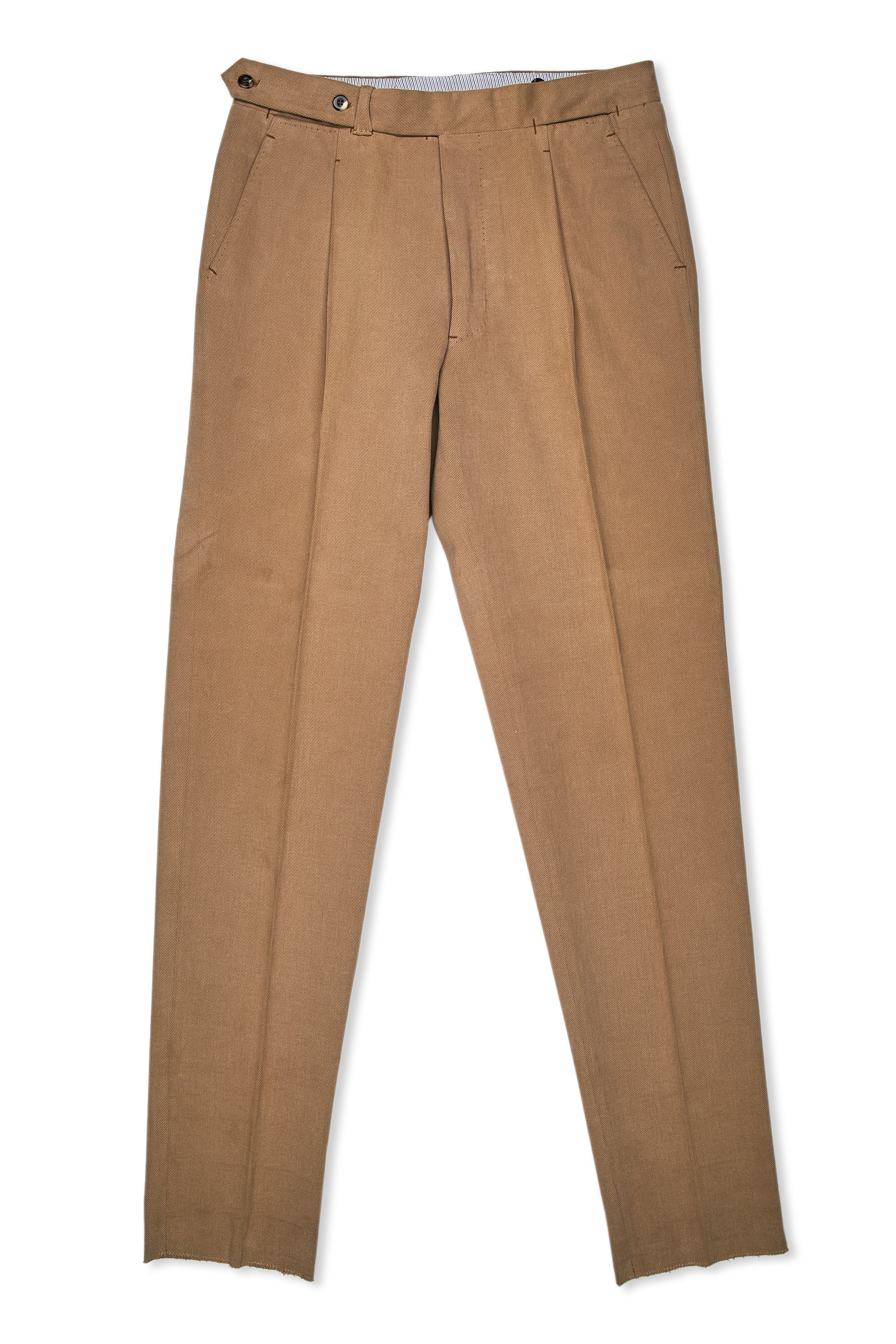 Ambrosi Beige Brown Brushed Cotton Single Pleat Trousers