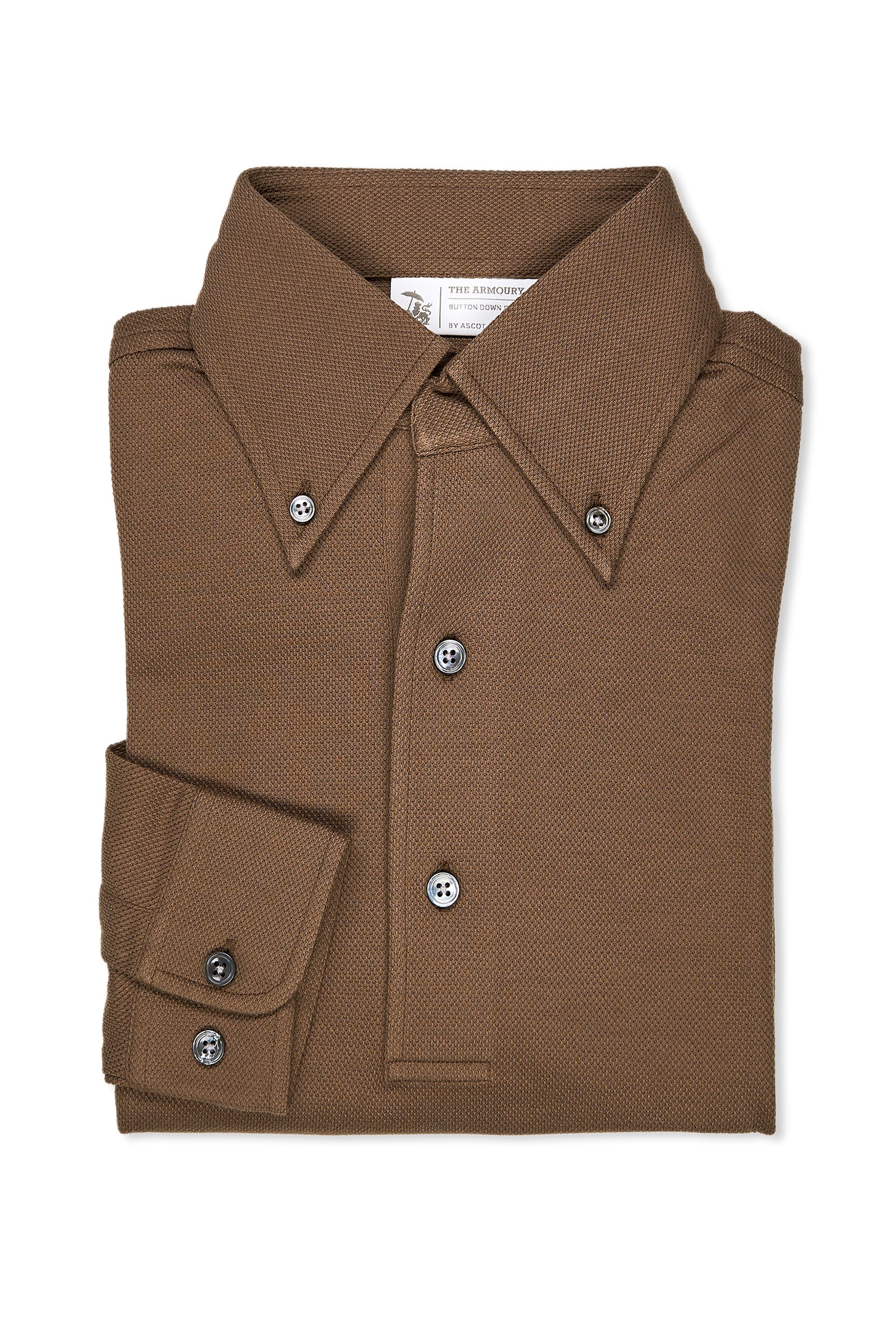 The Armoury Mushroom Cotton Pique Long Sleeve Button Down Polo