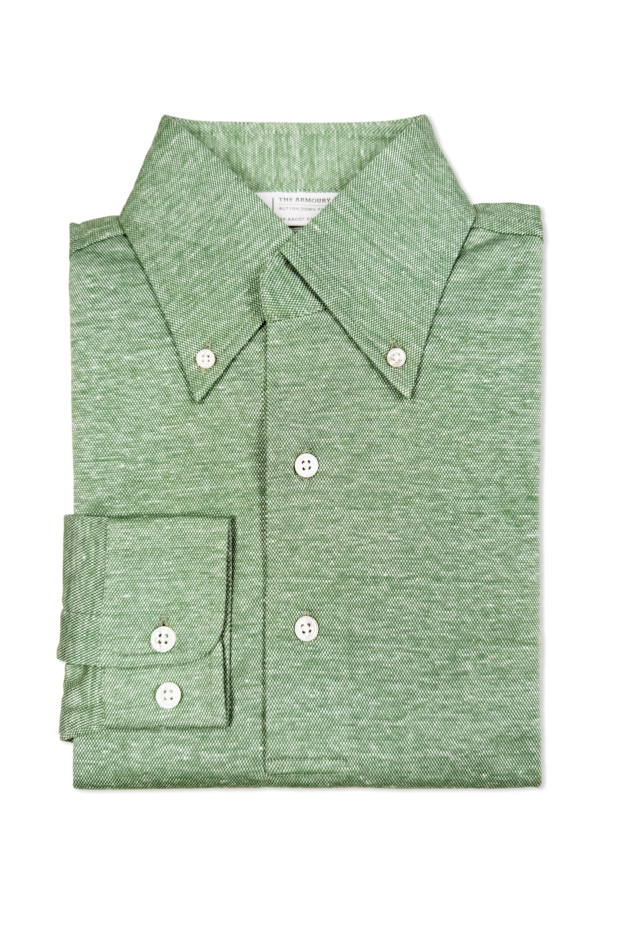 The Armoury Spring Green Cotton-Linen Long Sleeve Button Down Polo