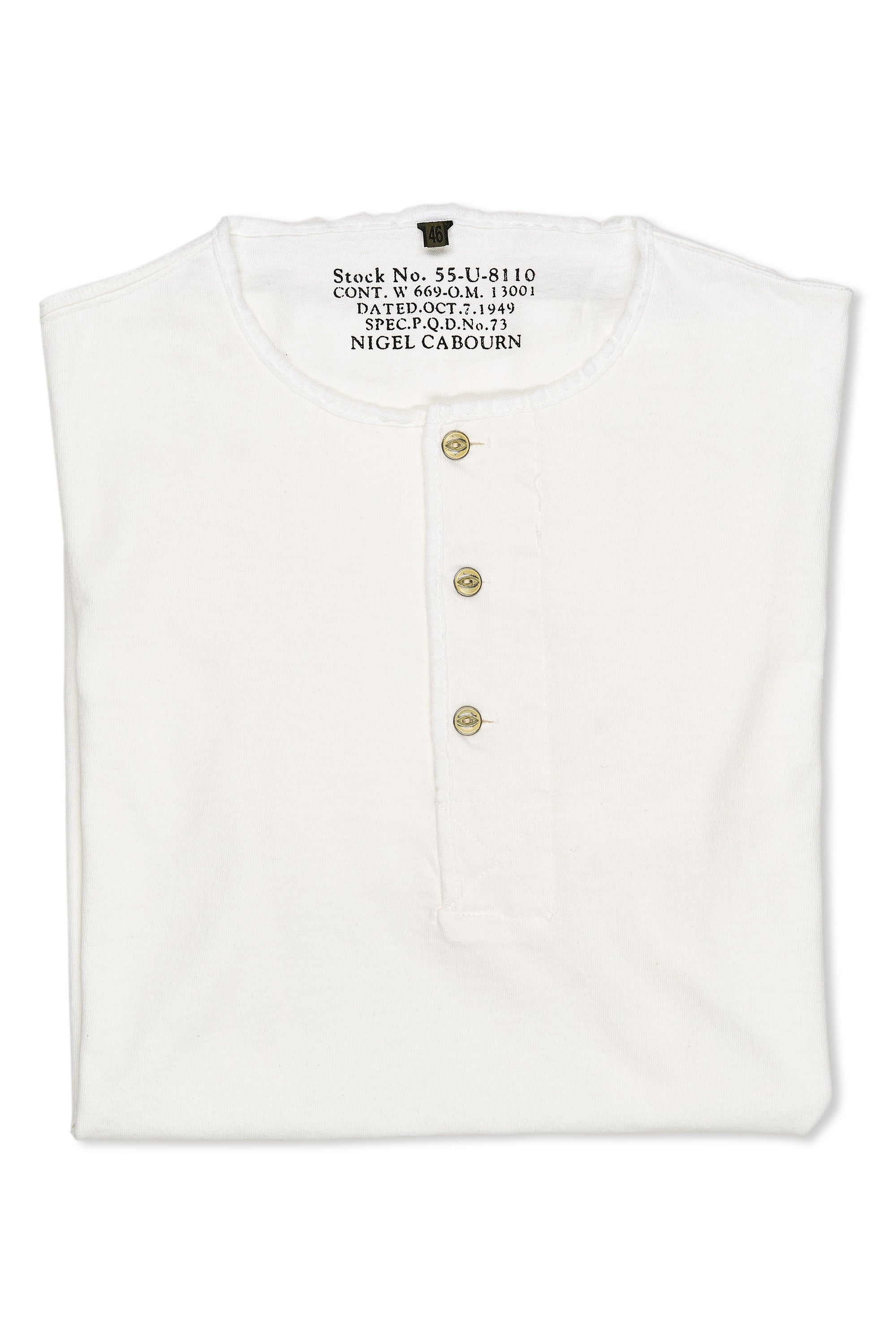 Nigel Cabourn Off-White 50s Henley Neck Cotton T-Shirt