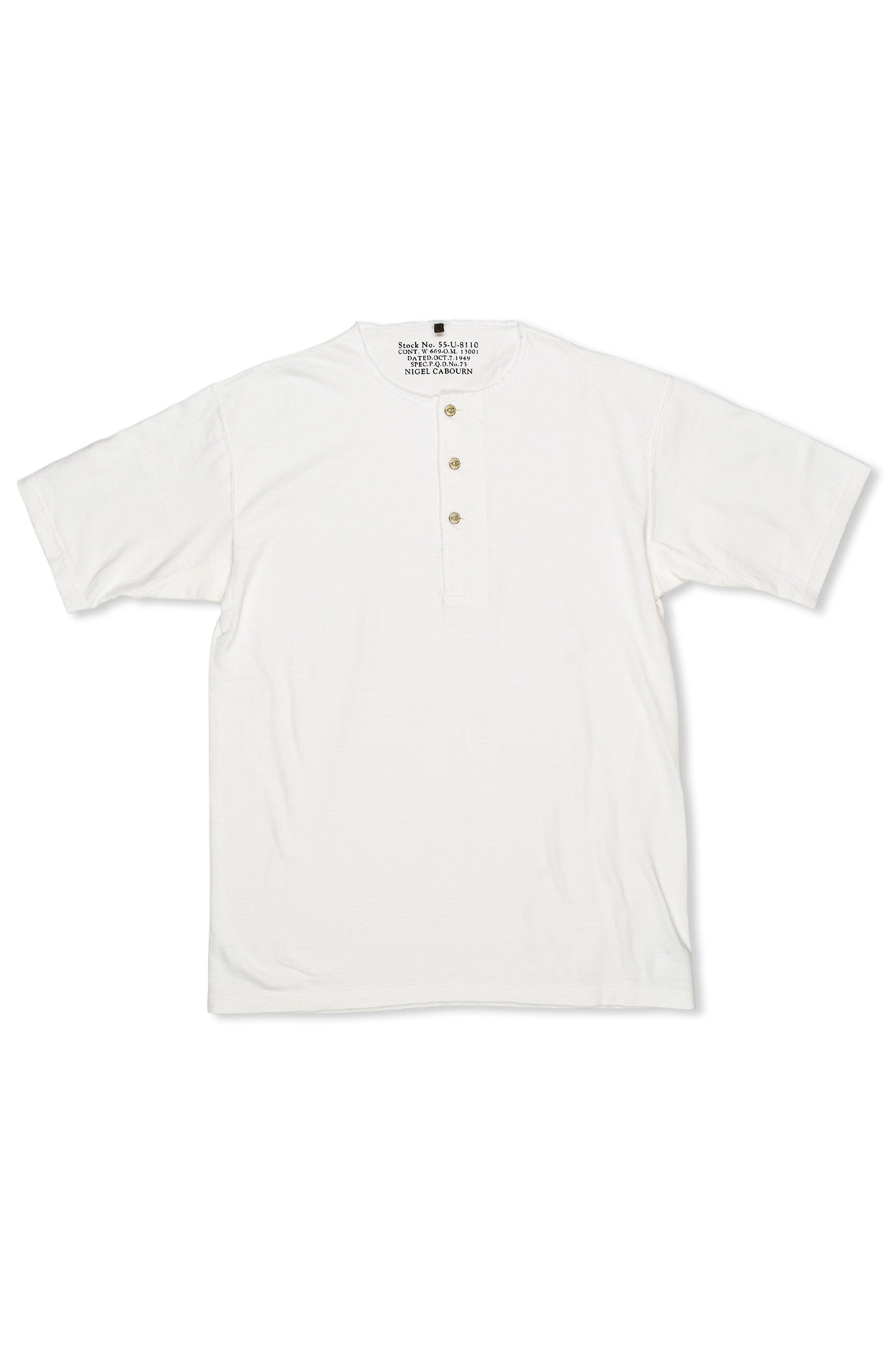 Nigel Cabourn Off-White 50s Henley Neck Cotton T-Shirt