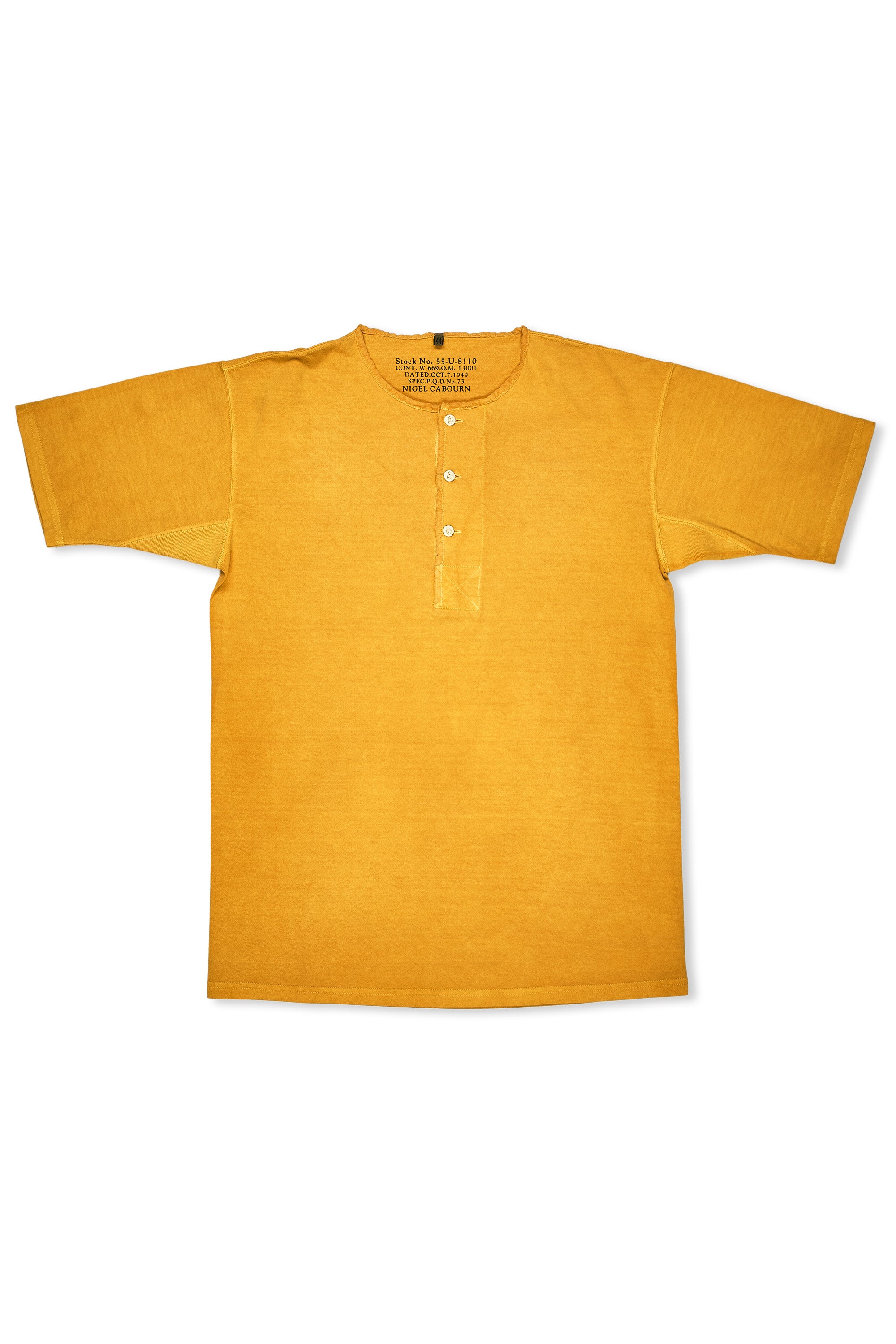 Nigel Cabourn Yellow 50s Henley Neck Cotton Pigment T-Shirt