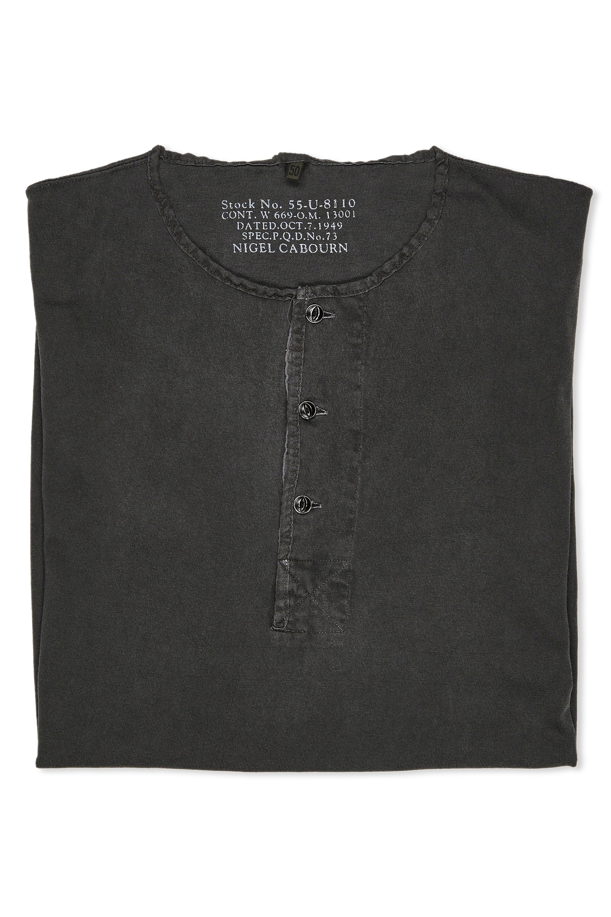 Nigel Cabourn Charcoal 50s Henley Neck Cotton Pigment T-Shirt