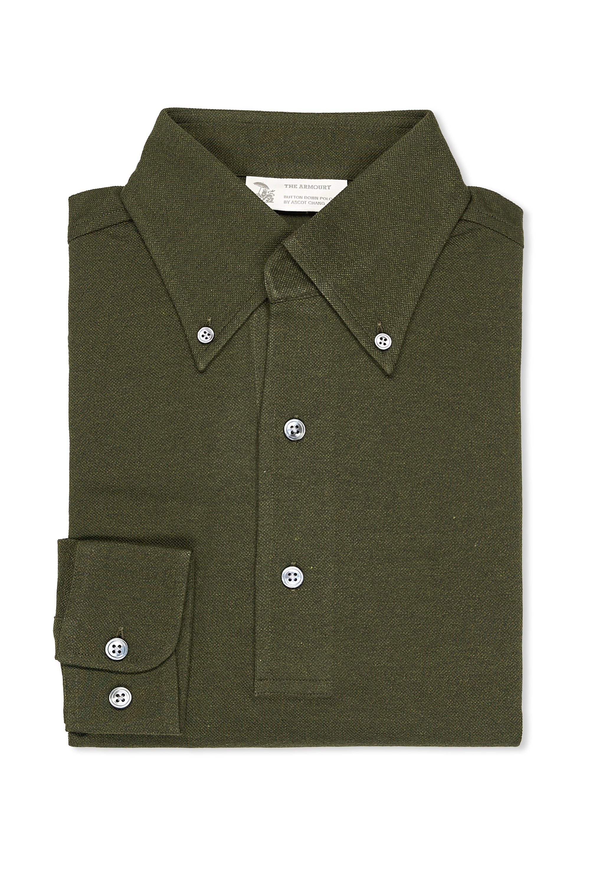 The Armoury Dark Olive Cotton Long Sleeve Button Down Polo
