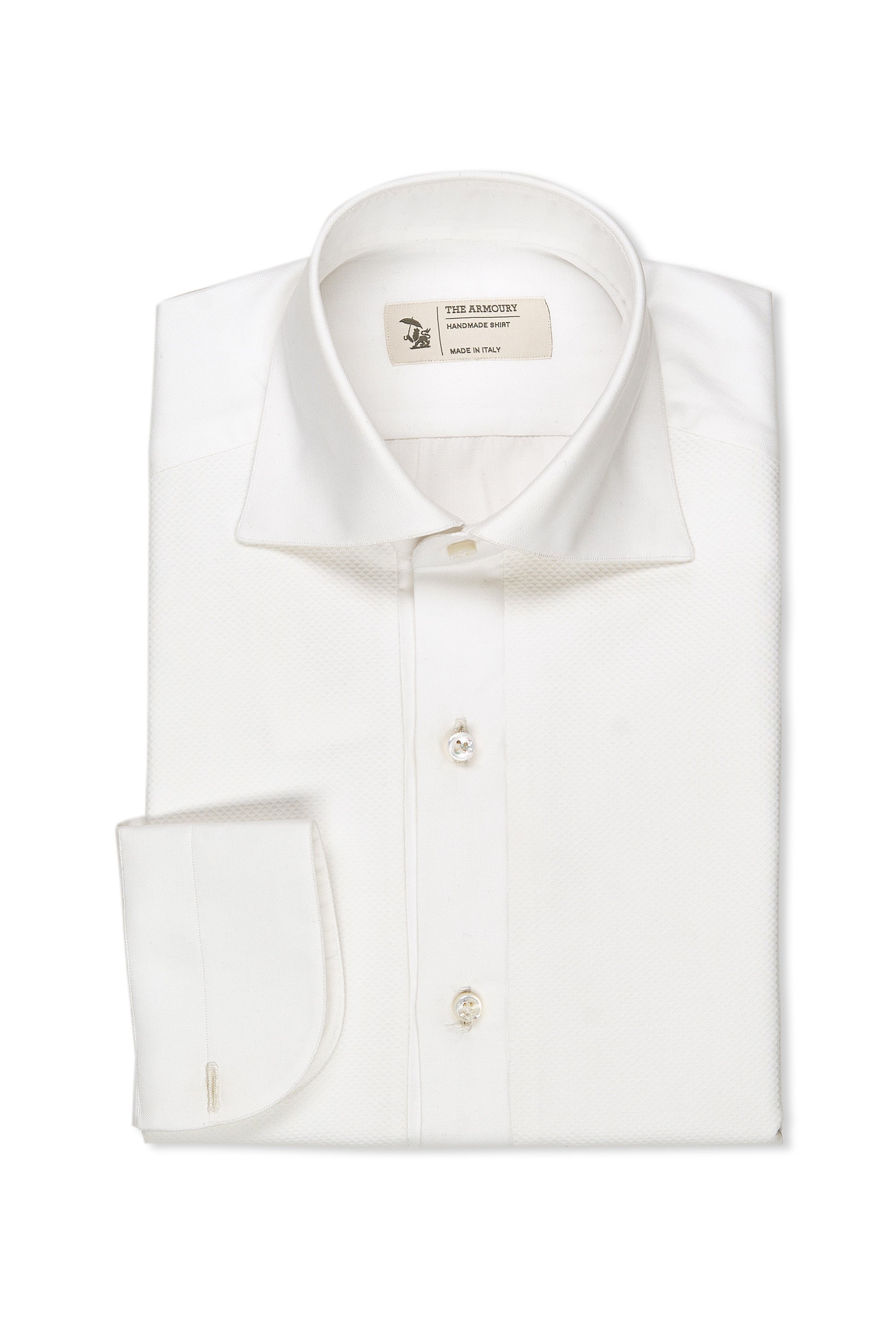 The Armoury White Cotton Tuxedo Shirt (Single Link Cuff)