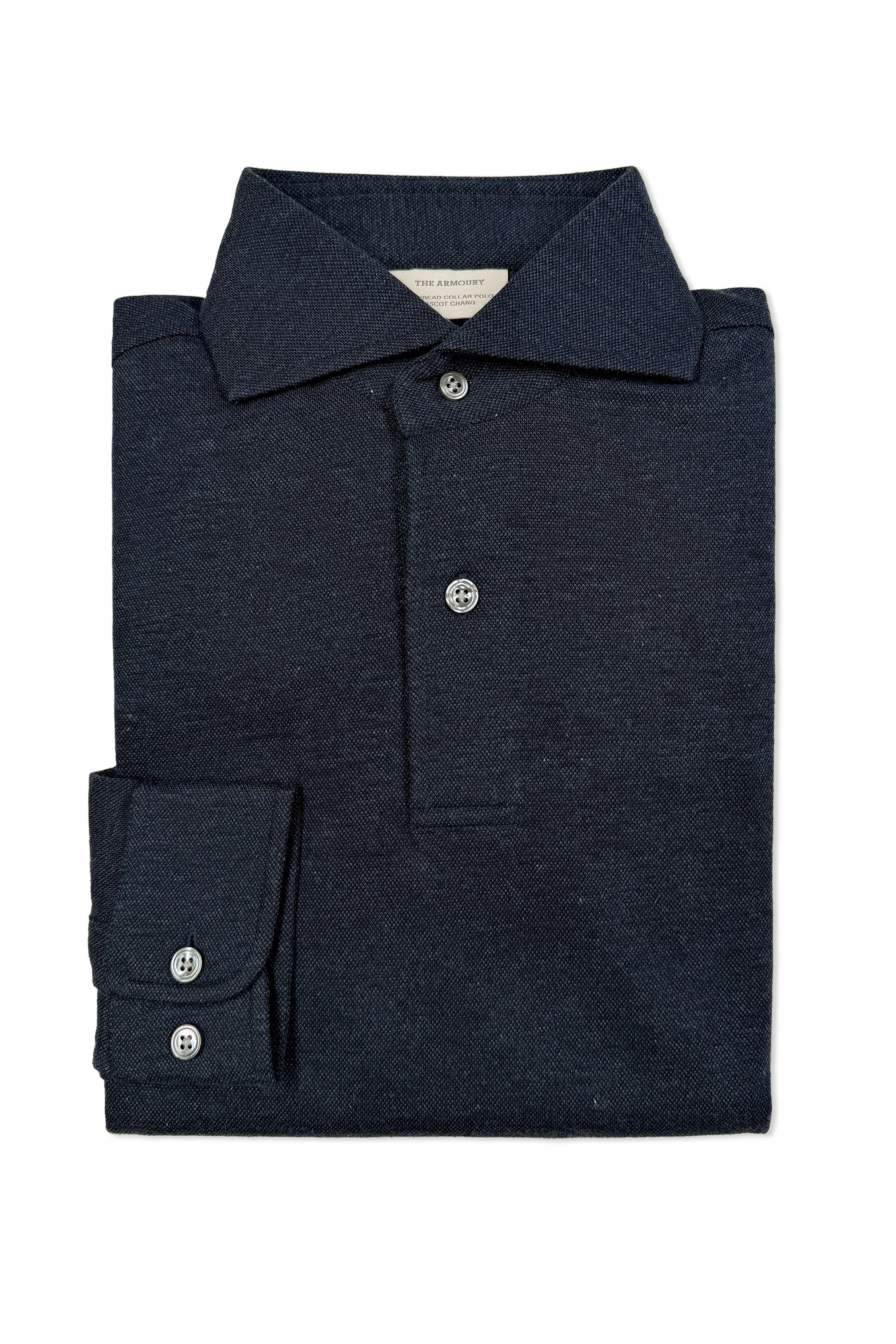 The Armoury Dark Denim Blue Cotton-Cashmere Long Sleeve Spread Collar Polo