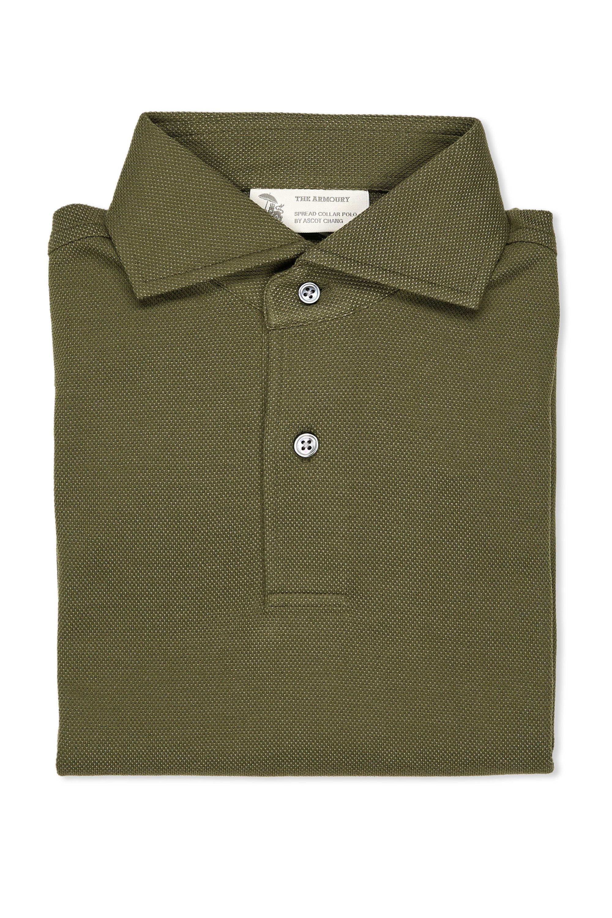 The Armoury Olive Cotton Pique Short Sleeve Spread Collar Polo