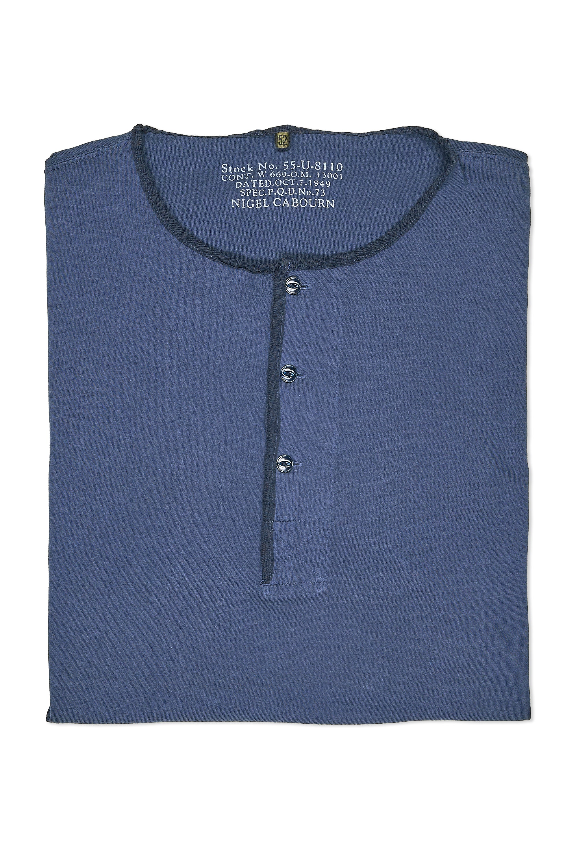 Nigel Cabourn Indigo 50s Henley Neck Cotton T-Shirt