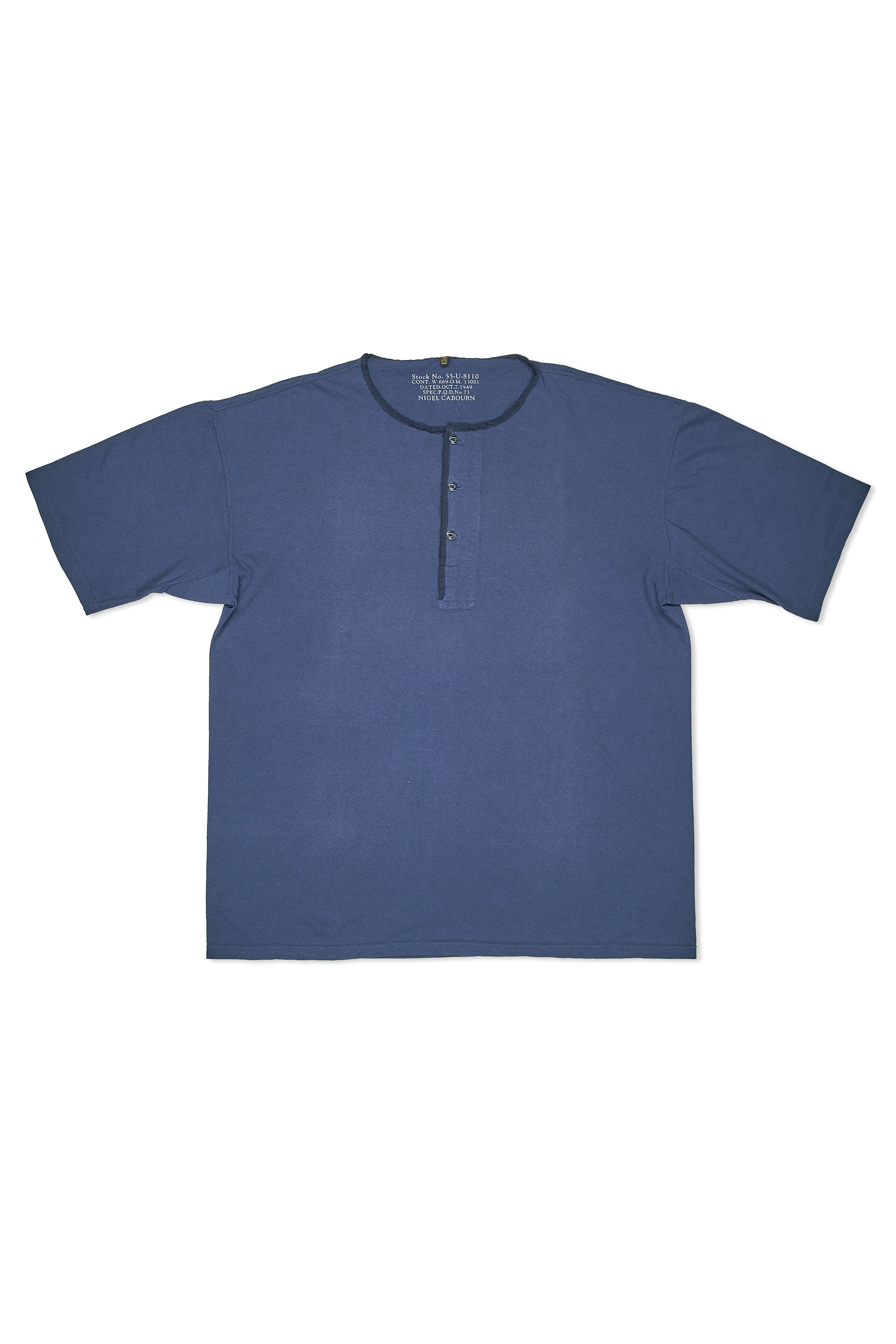 Nigel Cabourn Indigo 50s Henley Neck Cotton T-Shirt