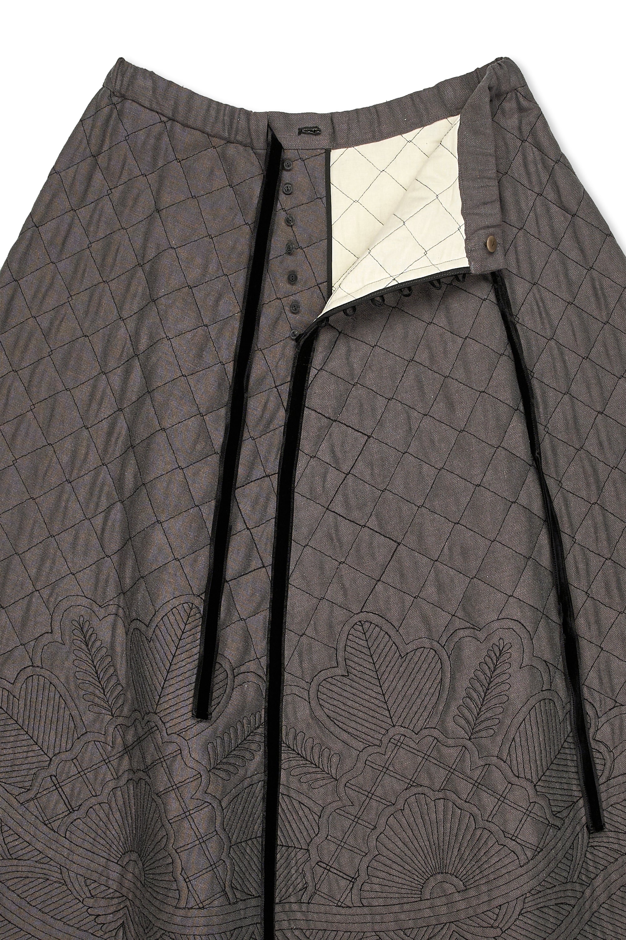 Nigel Cabourn Ladies Grey Silk Linen Embroidery Kilt
