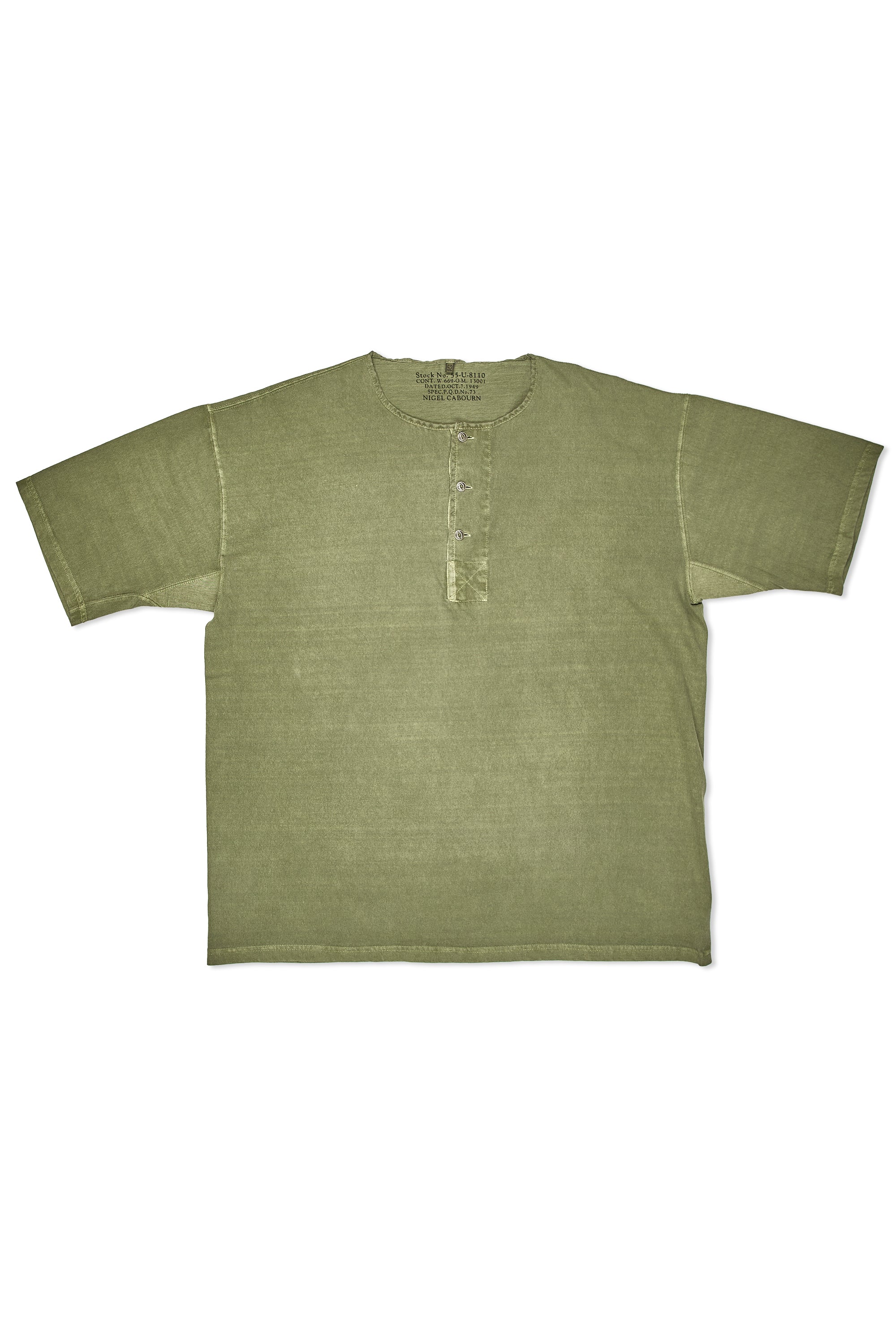 Nigel Cabourn Green 50s Henley Neck Cotton T-Shirt