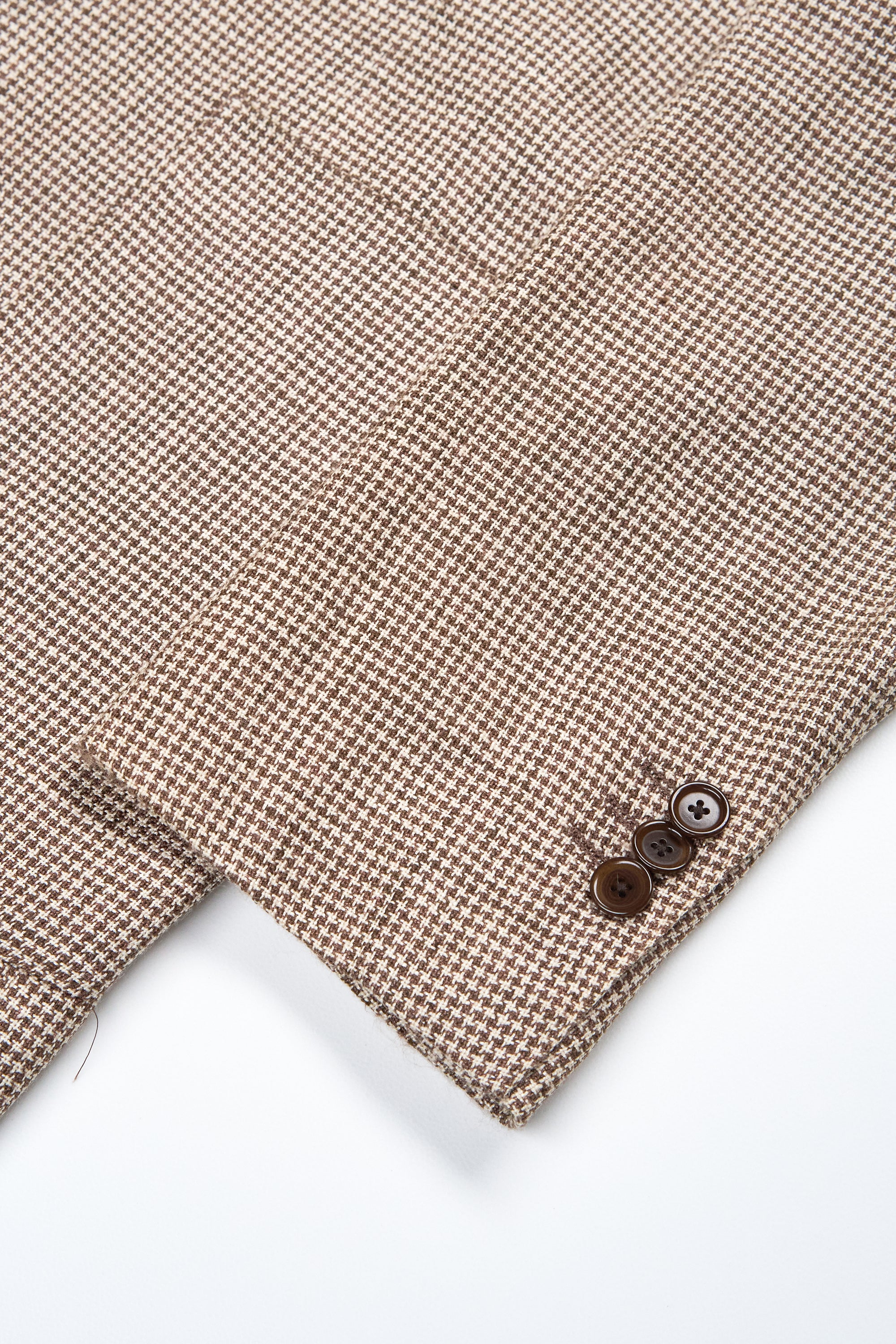 United Arrows Beige/Brown Mini Houndstooth Silk/Linen/Wool Sport Coat