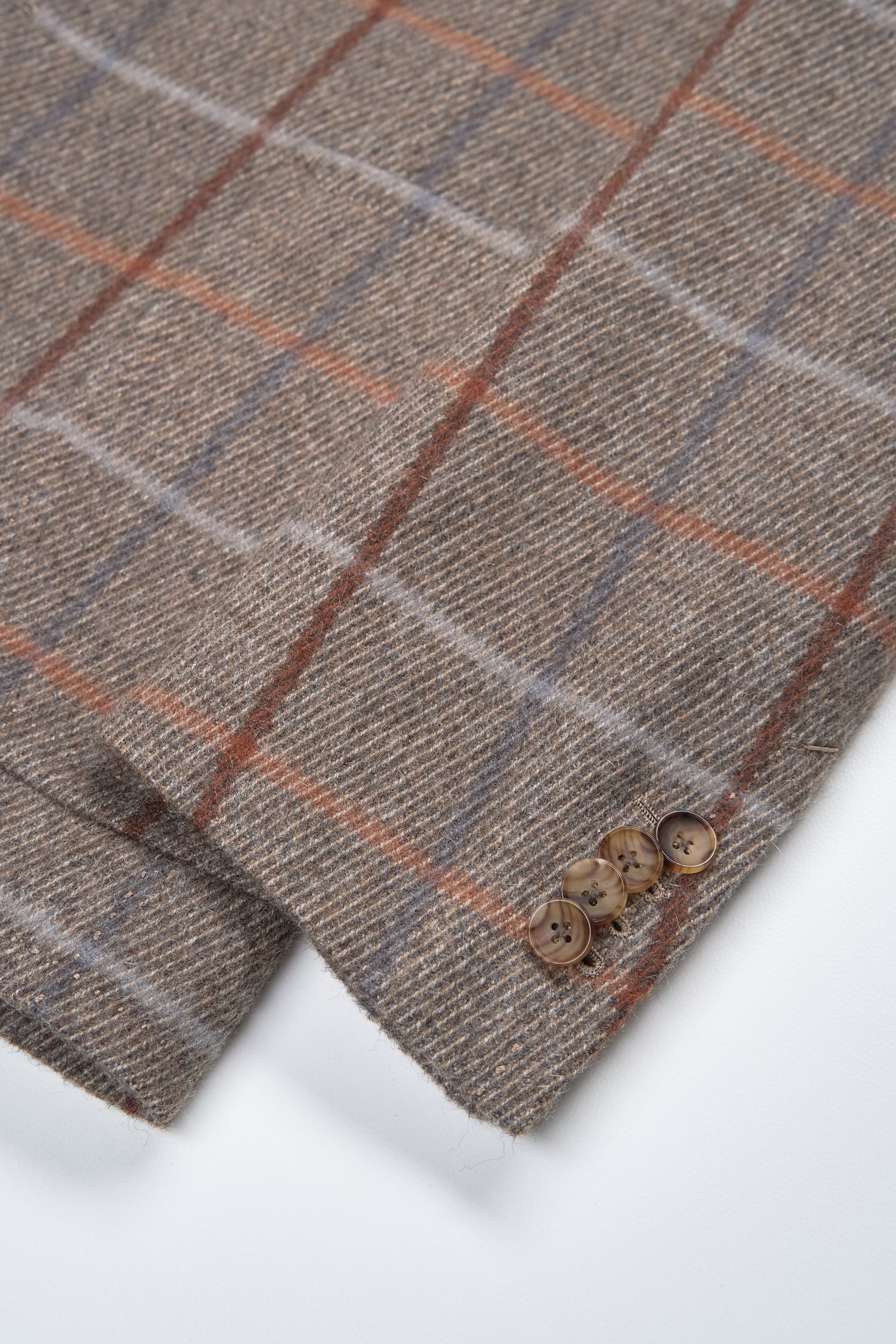 B&Tailor Brown with Orange/Blue Check Twill Wool Sport Coat MTM