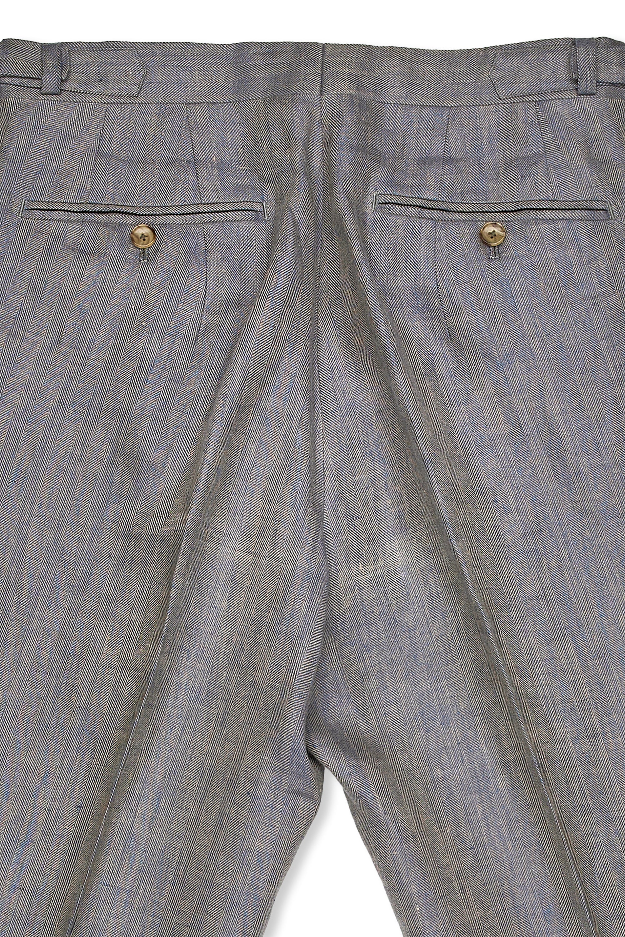 B&Tailor Blue/Beige Solaro Linen Herringbone Suit MTM