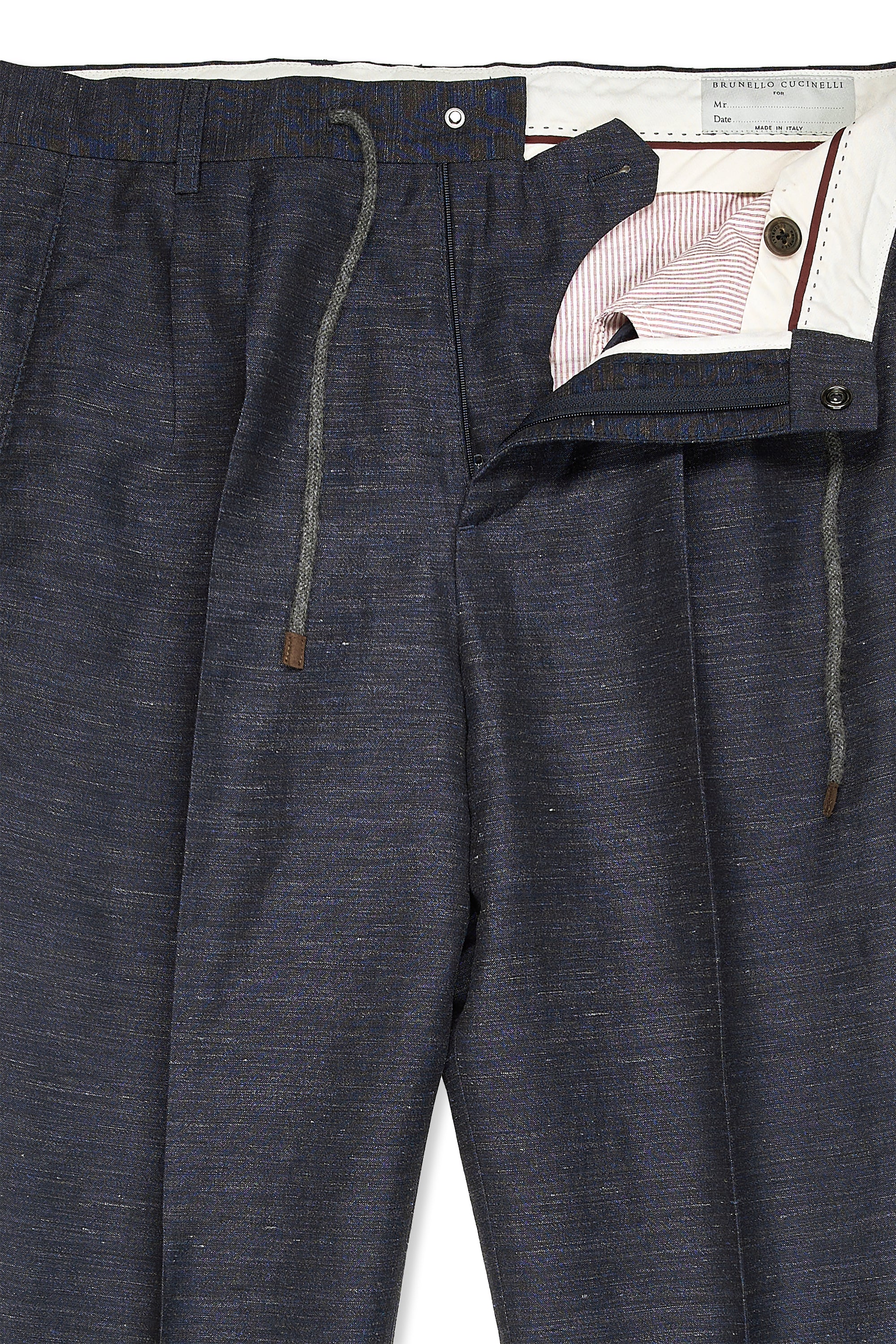 Brunello Cucinelli Navy Linen/Wool Drawstring Trousers