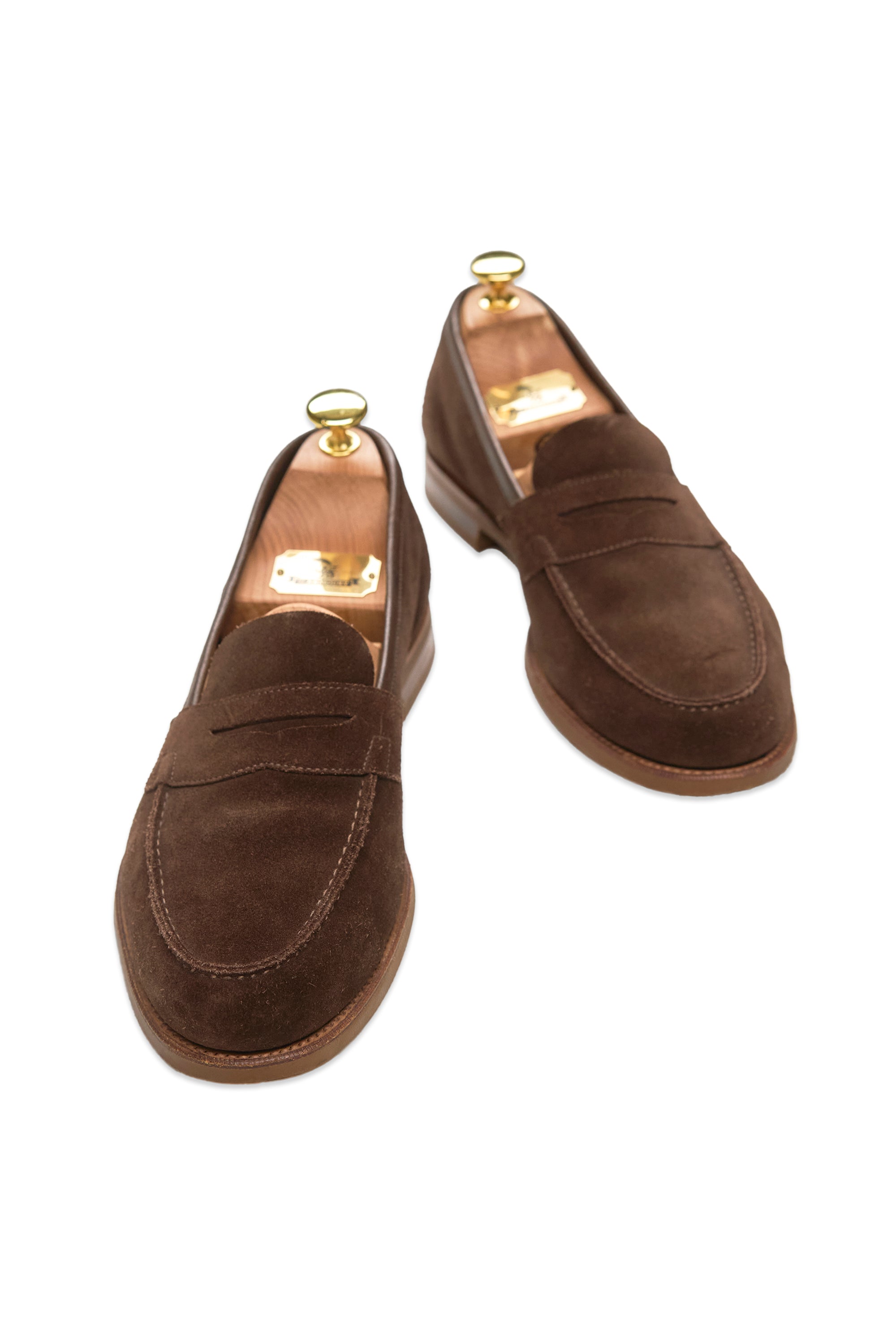 Edward Green Chocolate Suede Penny Loafers