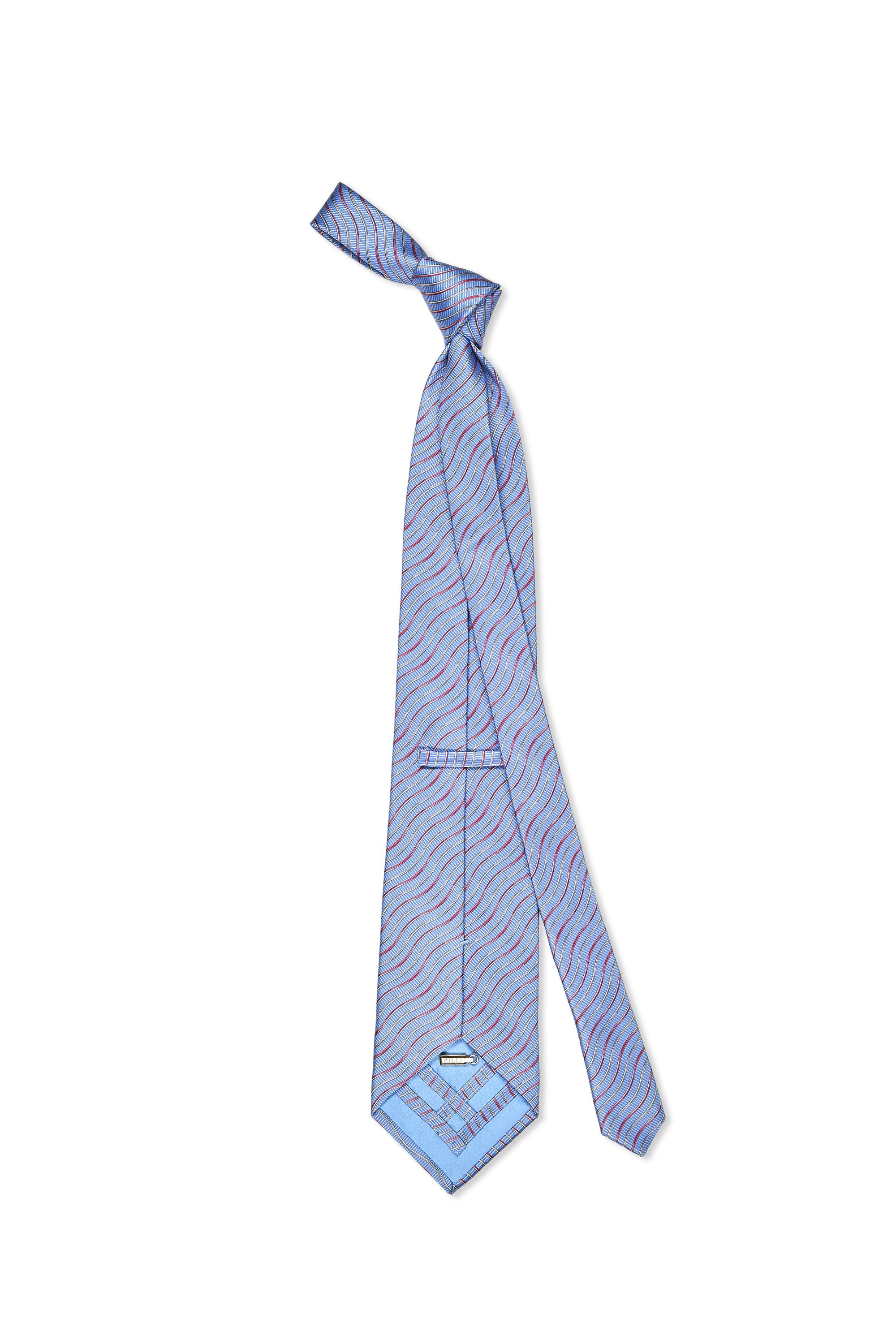 Zilli Light Blue with Pink/Silver Wavy Pattern Silk Tie