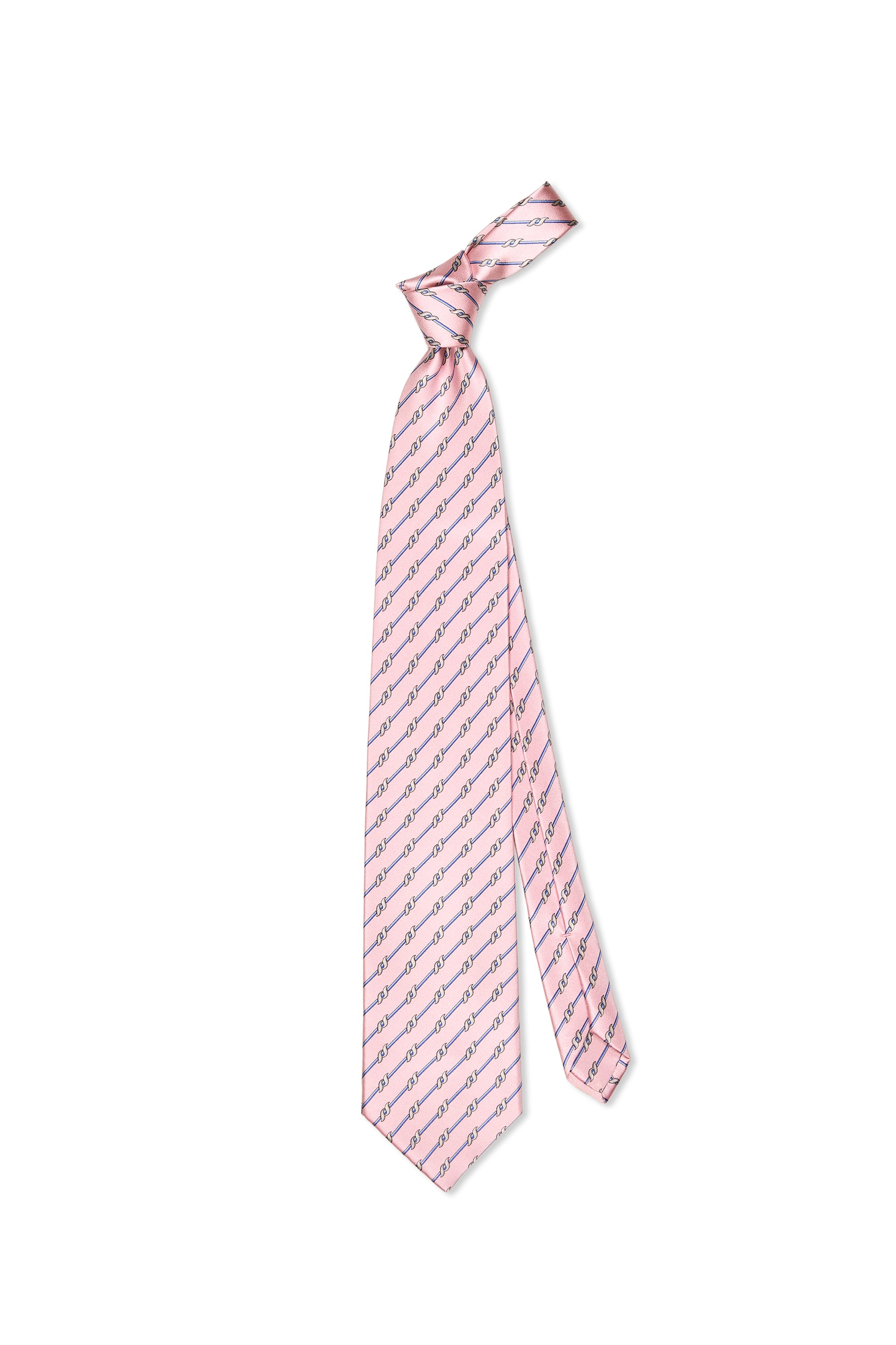 Zilli Pink with Blue/Grey Striped Pattern Silk Tie