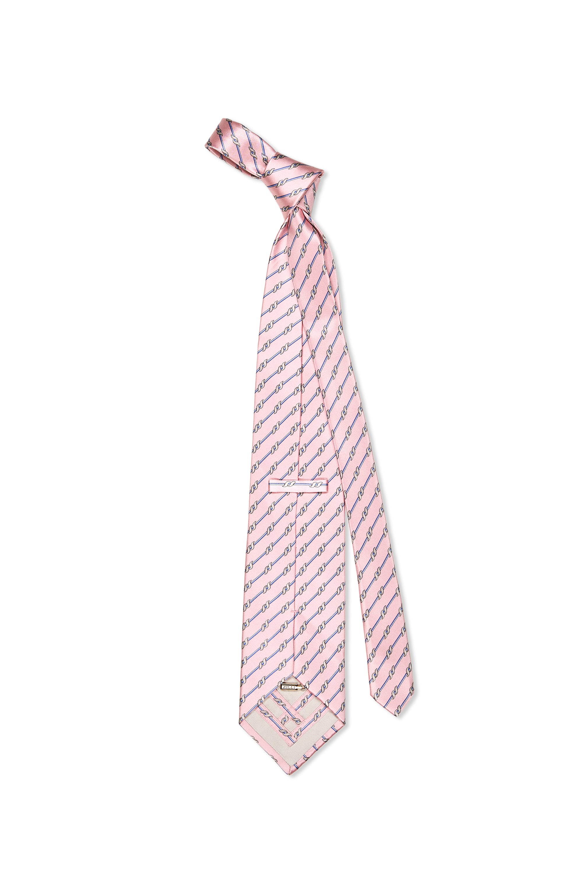 Zilli Pink with Blue/Grey Striped Pattern Silk Tie